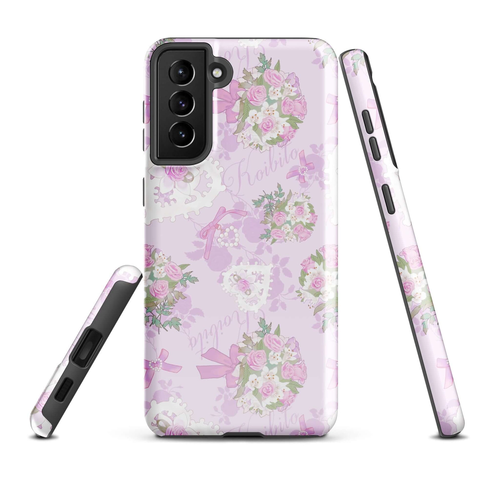 Stylish Anniversary Samsung® Tough Case features floral design, impact resistance, and dual-layer protection for safety.