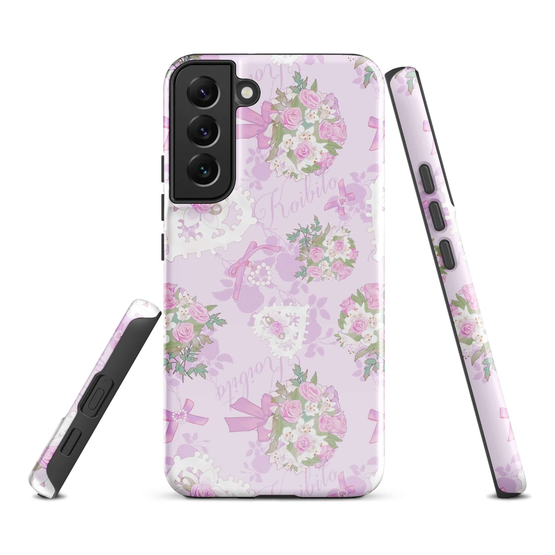 Stylish Anniversary Samsung® Tough Case featuring floral design, offers superior protection for your Samsung Galaxy S22+.