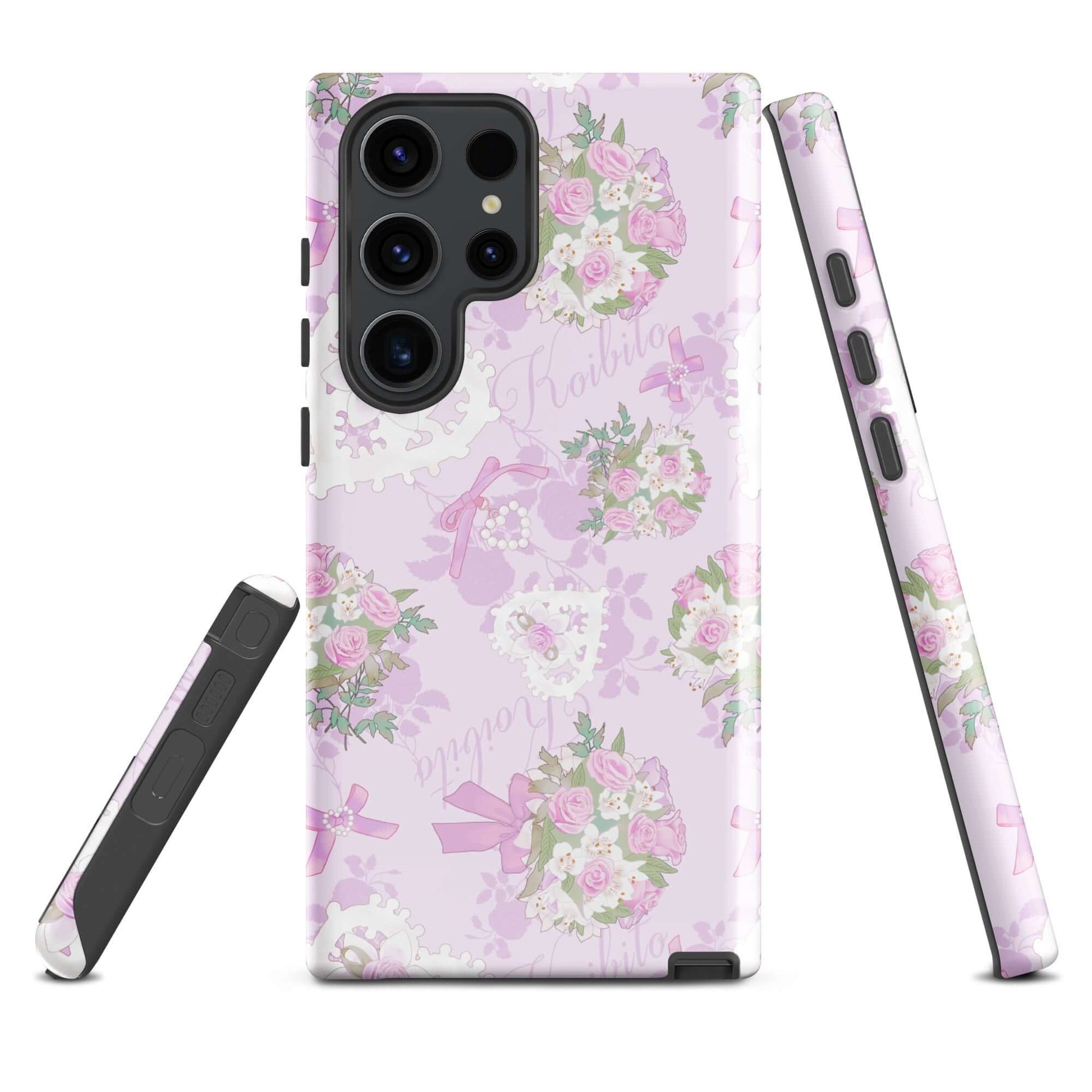 Stylish Anniversary Samsung® Tough Case features floral design, offering shock absorption and enhanced durability.