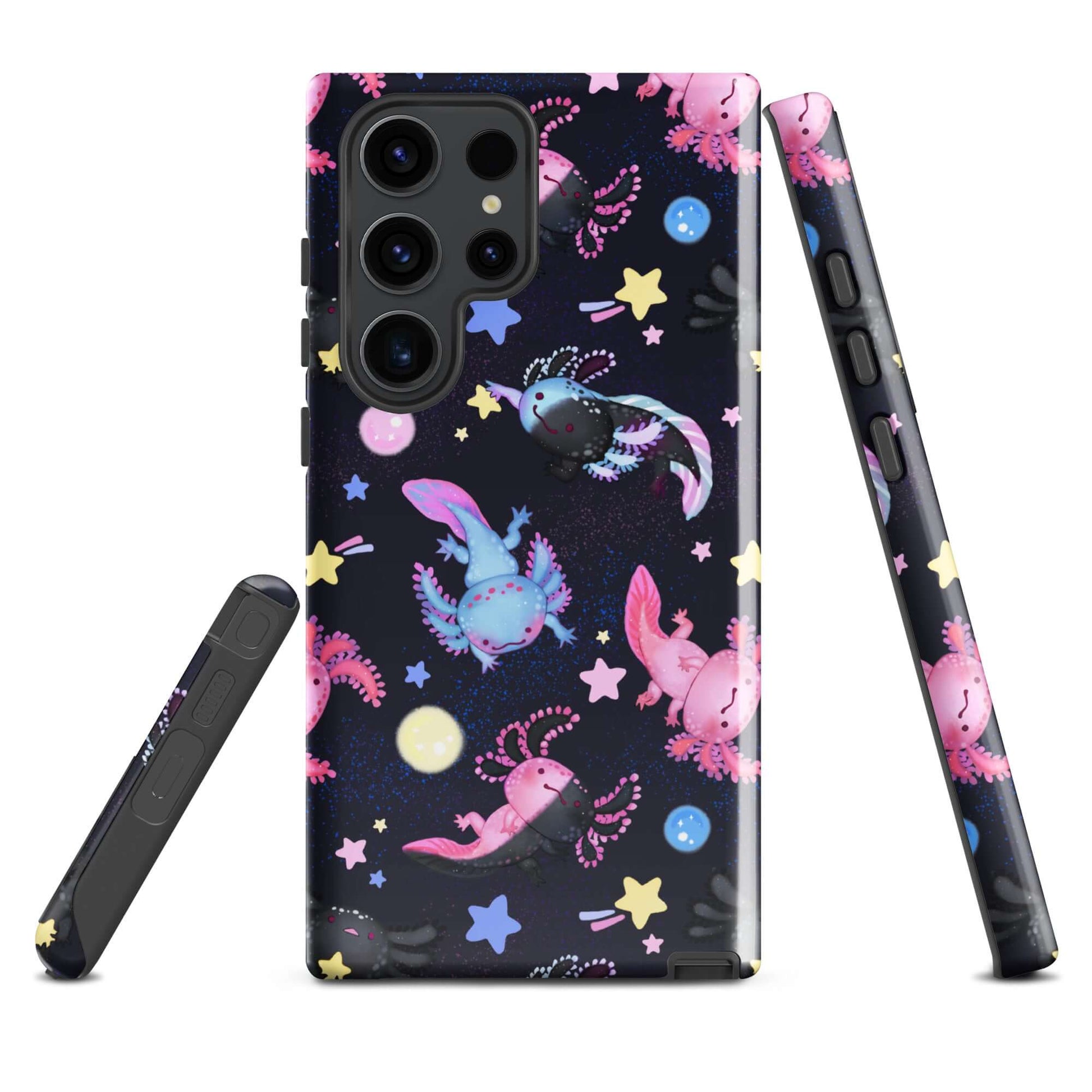 Stylish Axolotl Samsung® Tough Case features vibrant designs and dual-layer protection for ultimate phone safety.