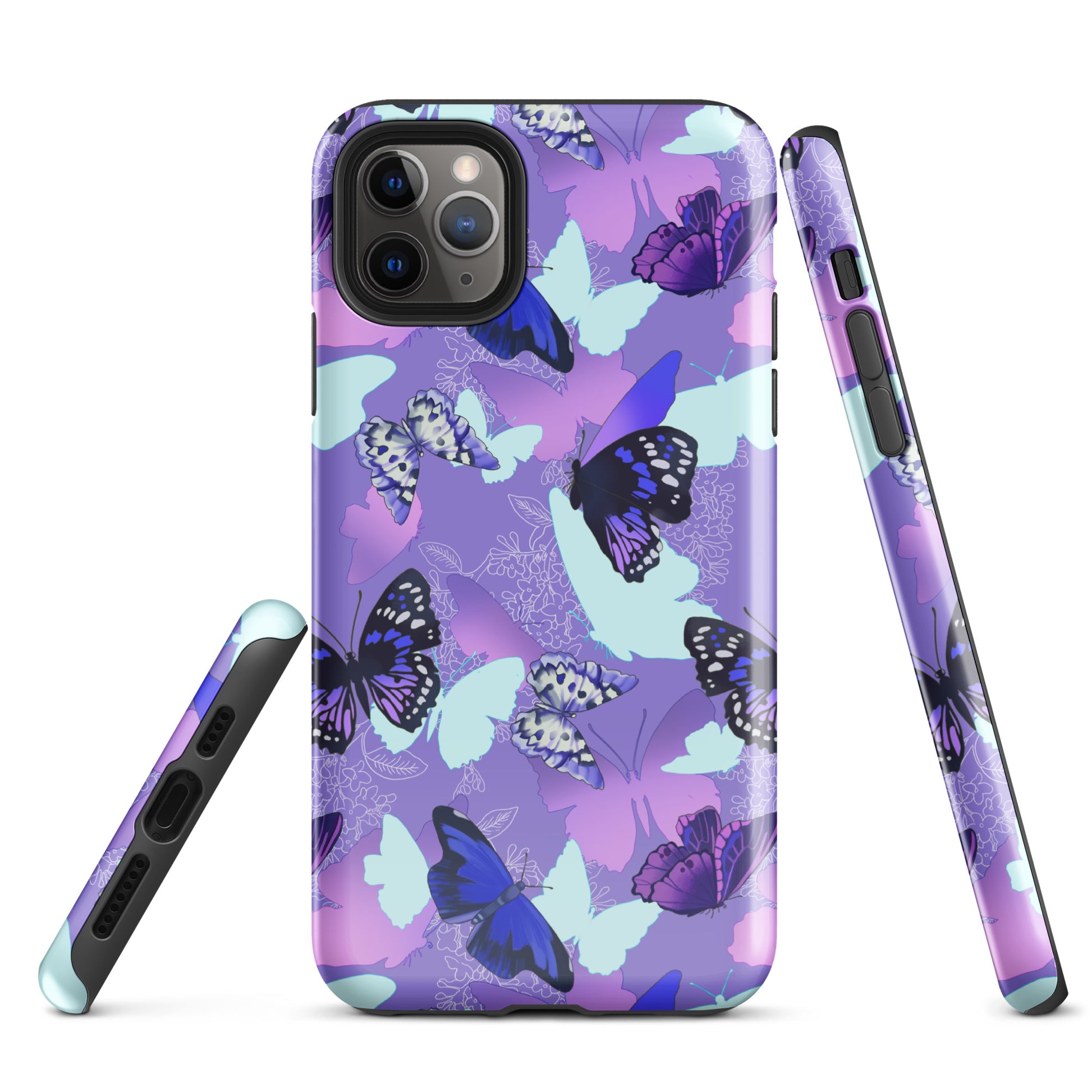 Stylish Butterfly iPhone® Tough Case features a durable dual-layer design for maximum protection and impact absorption.