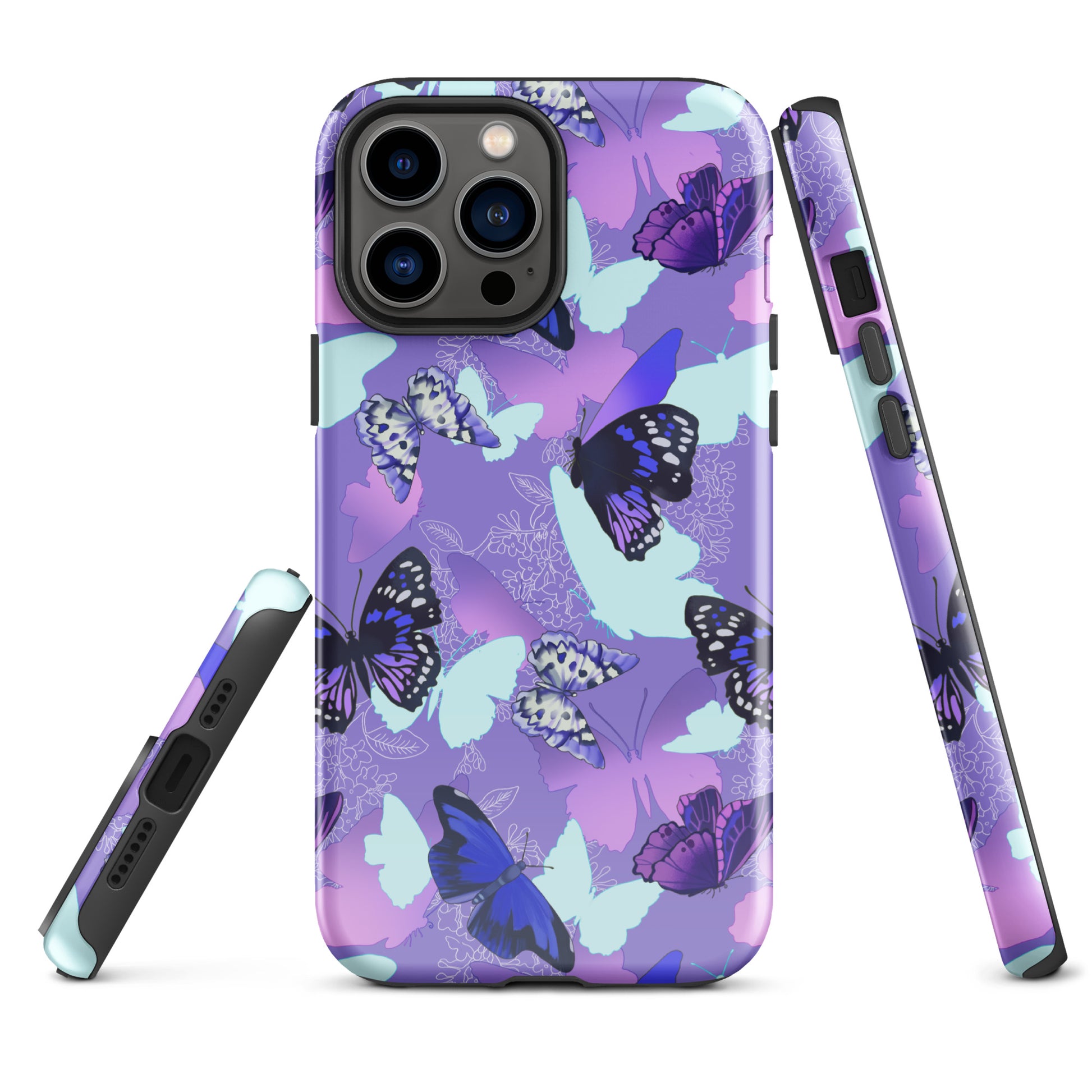 Stylish Butterfly iPhone® Tough Case features a dual-layer design for maximum protection and impact absorption.