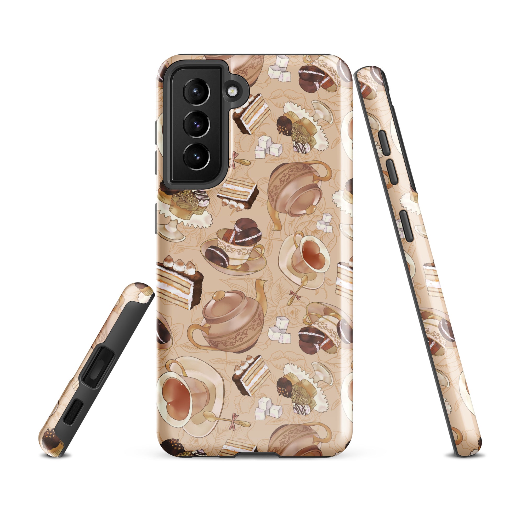 Café Samsung® Tough Case features a stylish design with coffee and dessert motifs, perfect for protecting your phone.
