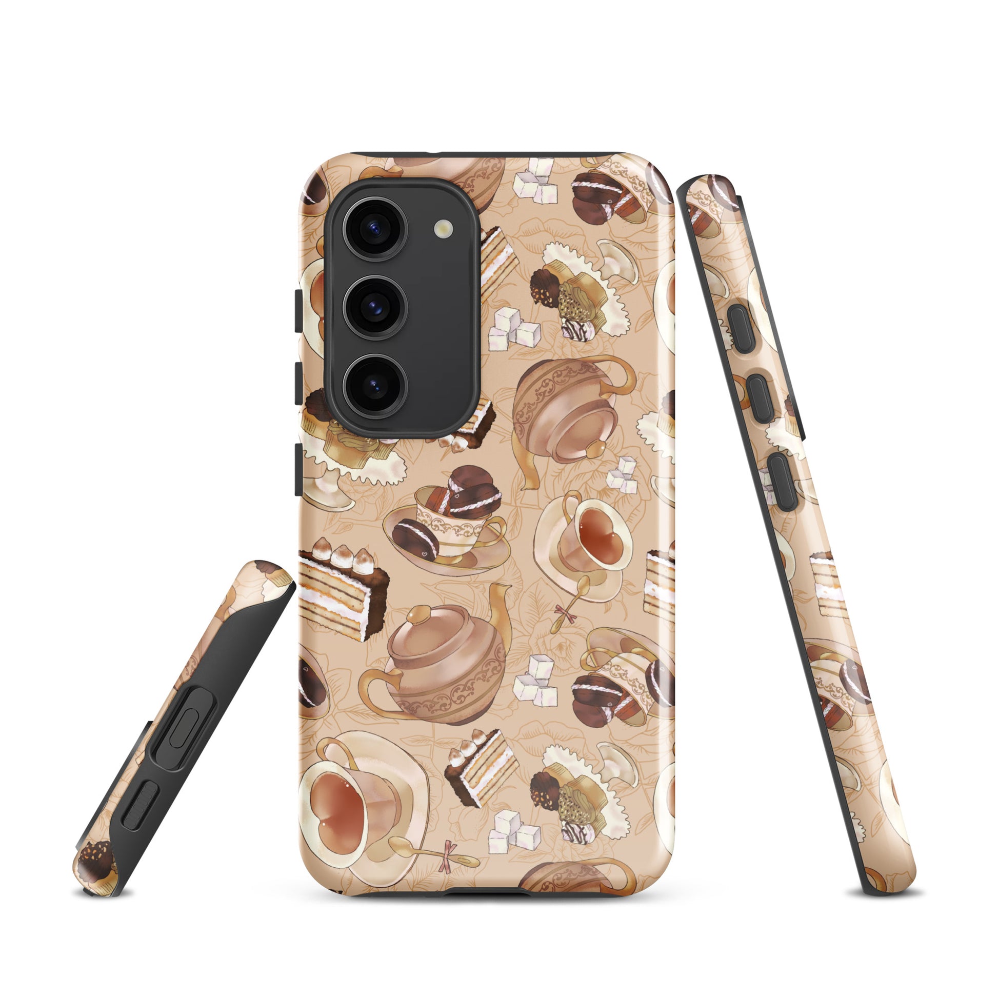 Café Samsung® Tough Case showcases a stylish design with coffee and dessert motifs, blending protection with flair.