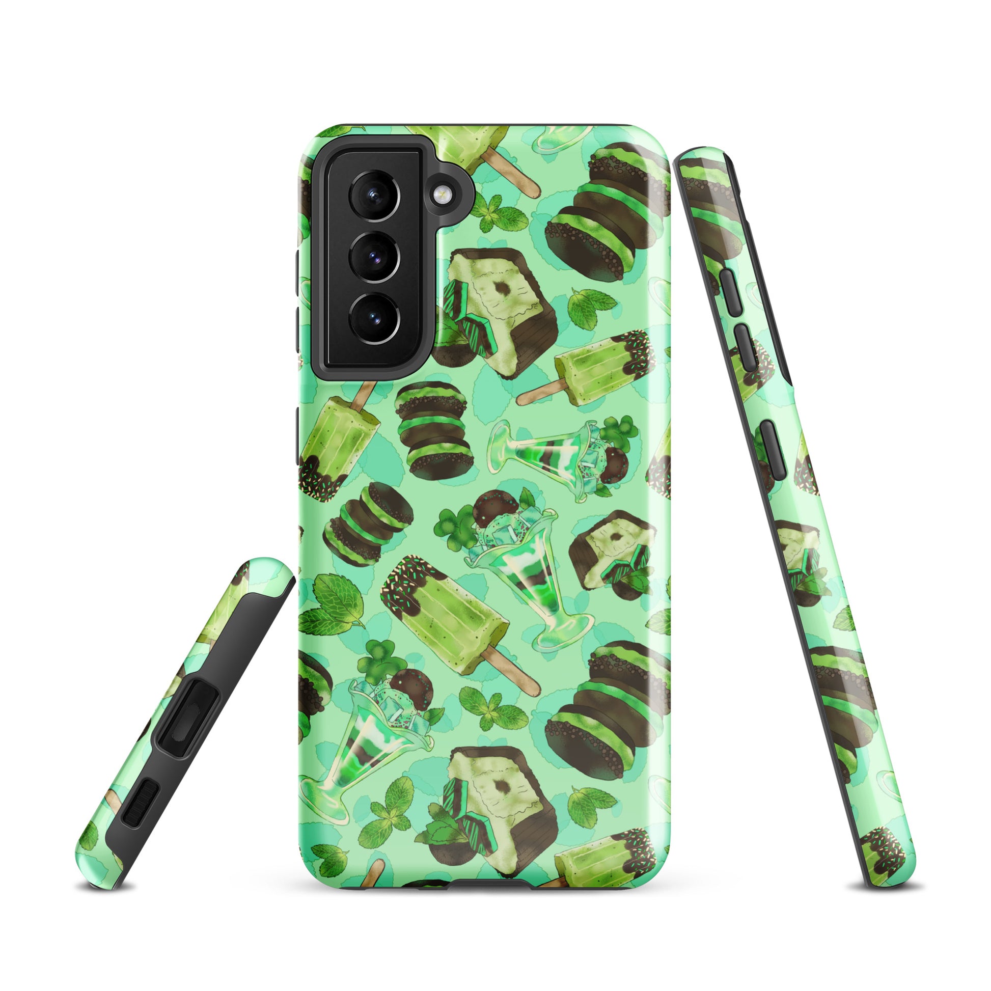 Choco Mint Samsung® Tough Case showcases a vibrant mint design, providing durability and style for your phone.