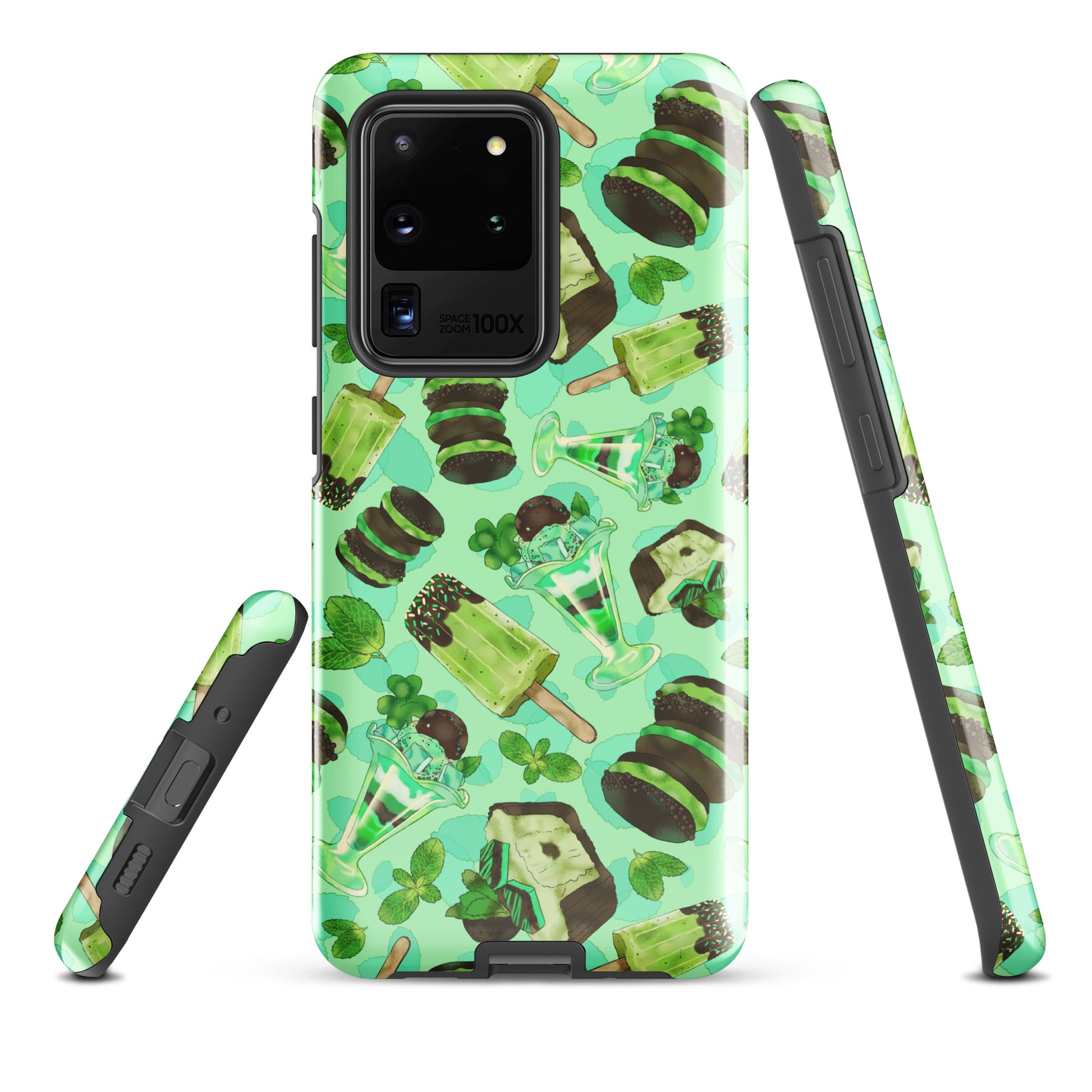 Choco Mint Samsung® Tough Case features a vibrant mint and chocolate design, ensuring stylish protection for your phone.