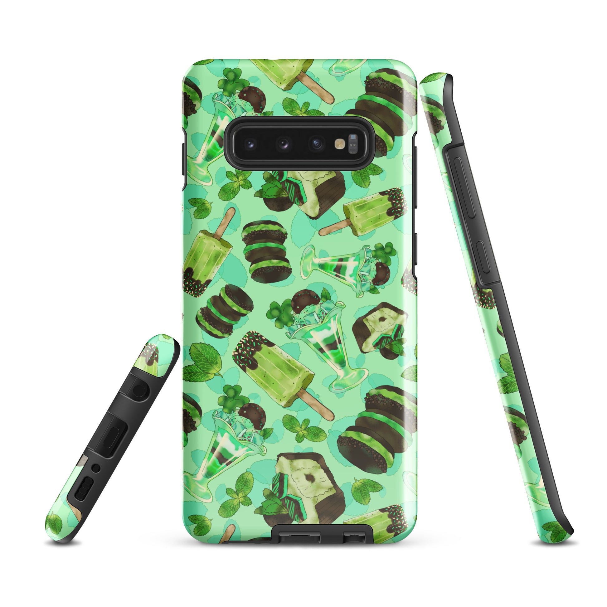 Choco Mint Samsung® Tough Case with artistic mint-themed design offers durable protection for your phone’s safety.