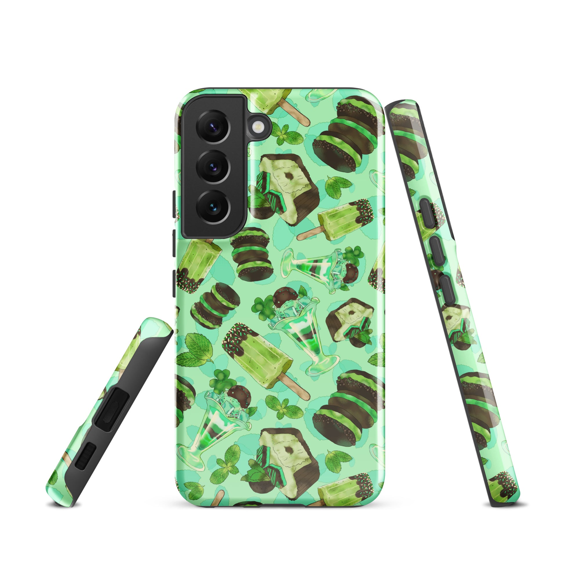Choco Mint Samsung® Tough Case features a vibrant design, offering impact resistance and sleek protection for your phone.