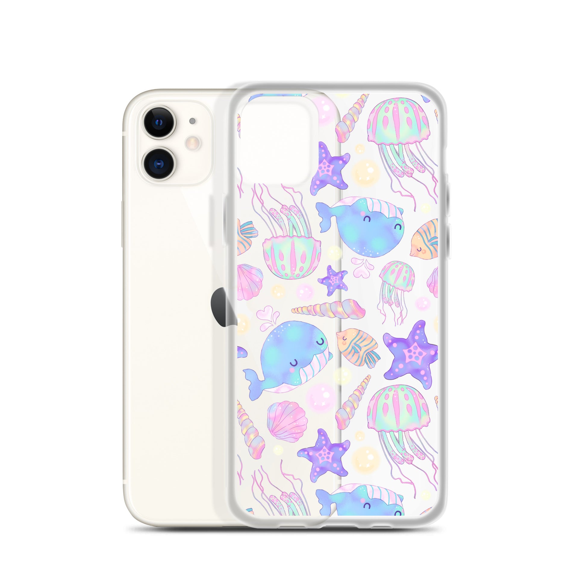 Colorful Under the Sea iPhone® Clear Case offering protection against scratches and easy access to ports.