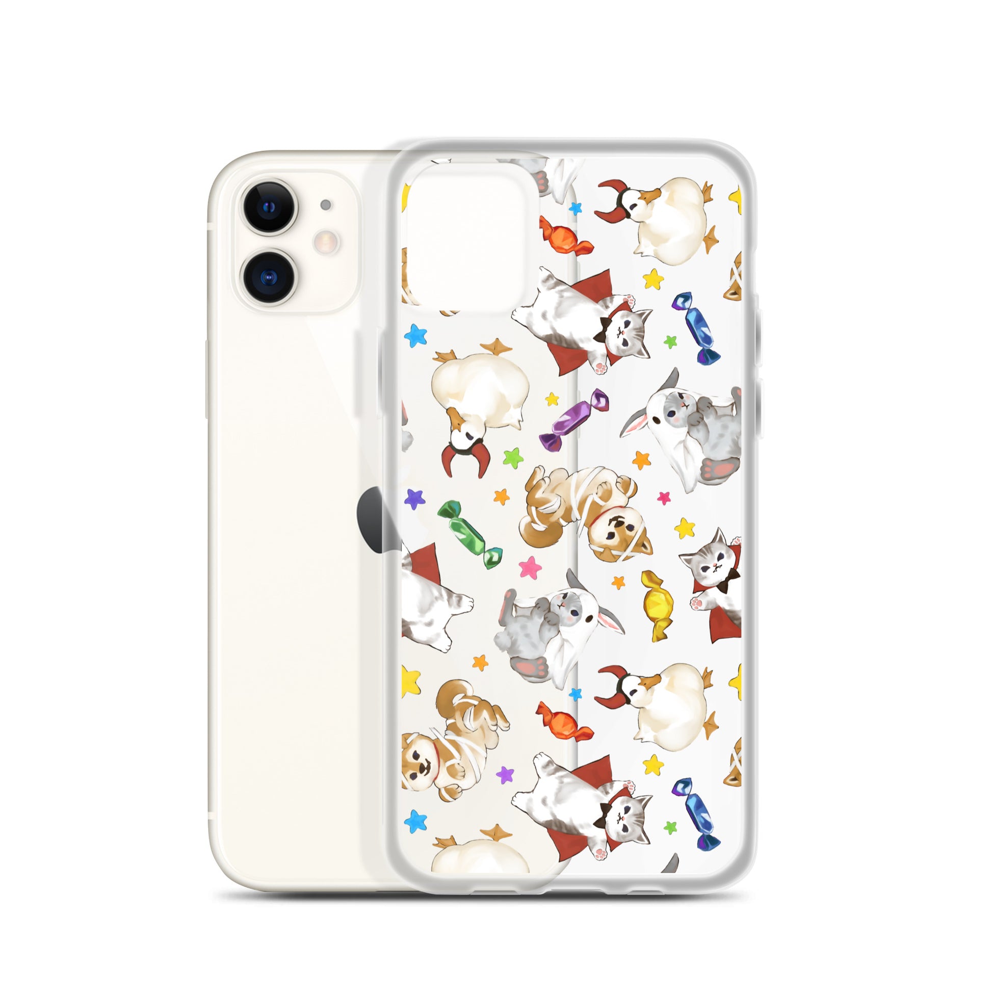 Trick or Treaters iPhone® Clear Case featuring playful designs, offering protection from scratches and dirt.