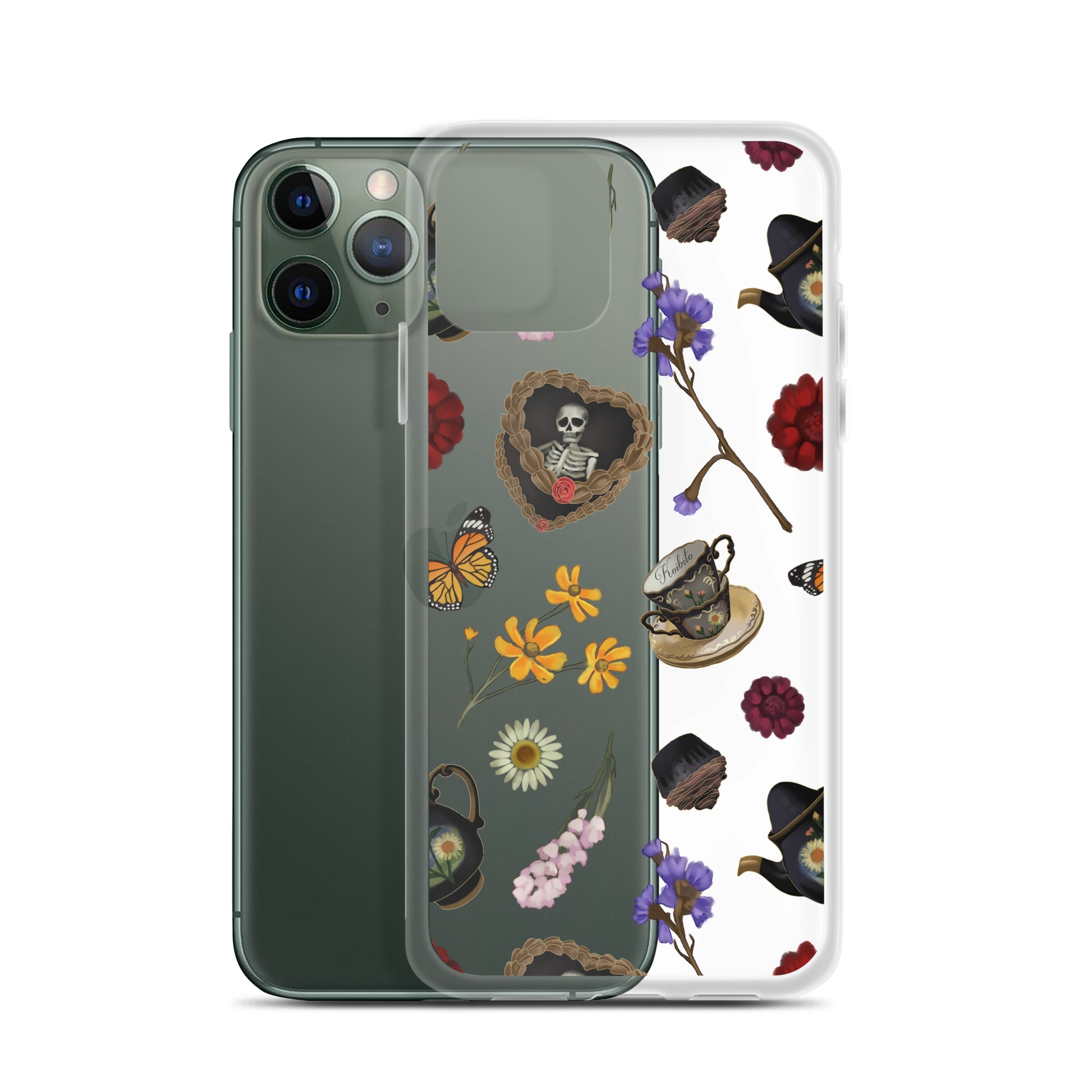 Stylish Gothic Tea Time iPhone® Clear Case features floral designs and a durable, protective polycarbonate back.