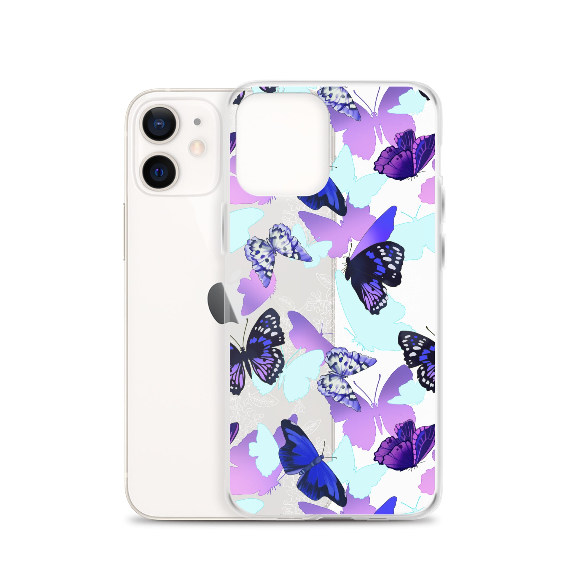 Sleek Butterfly iPhone® Clear Case with a solid back and flexible sides, perfect for protection and style.