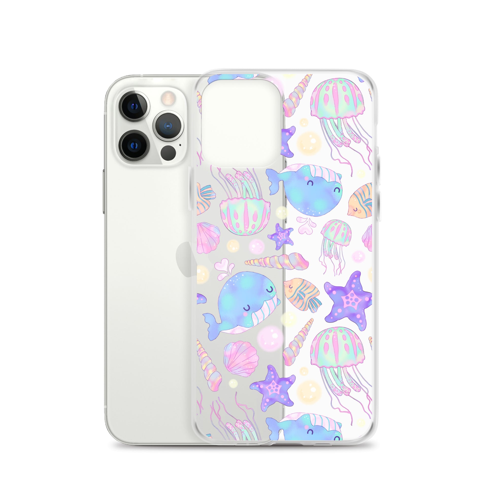 Under the Sea iPhone® Clear Case features colorful sea creatures, offering stylish protection for your phone.