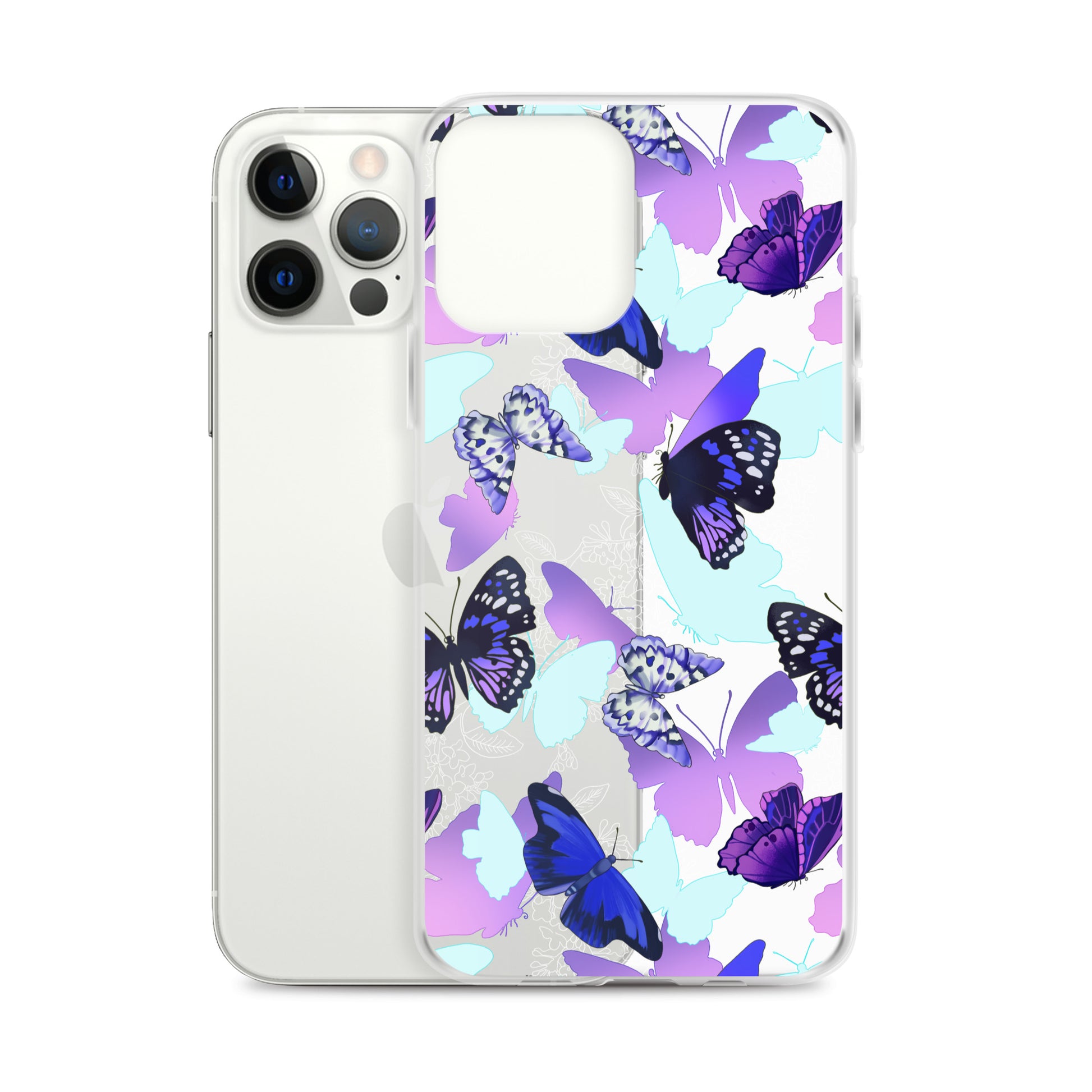 Sleek Butterfly iPhone® Clear Case featuring colorful butterflies, protecting against scratches and dirt. Perfect for style!