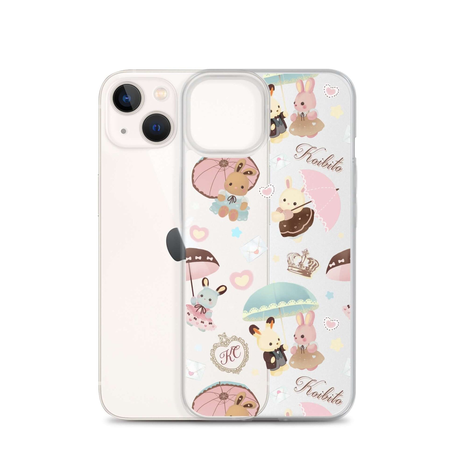 Protect your iPhone® with the stylish Parasol Bunny iPhone® Clear Case, featuring cute bunny illustrations.