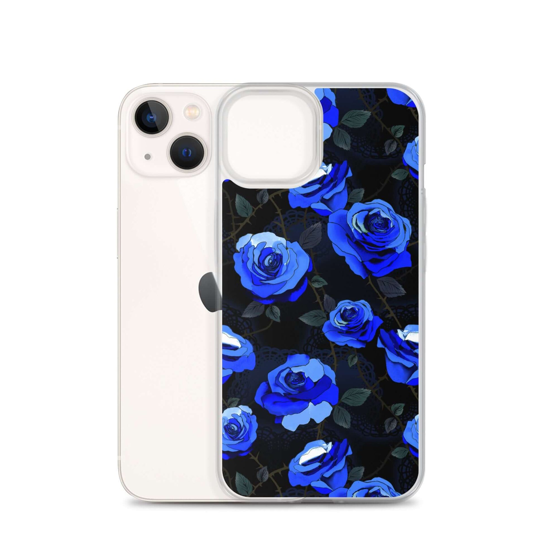 Stylishly protect your phone with the Enchanted Rose iPhone® Clear Case, featuring vibrant blue roses on a sleek design.