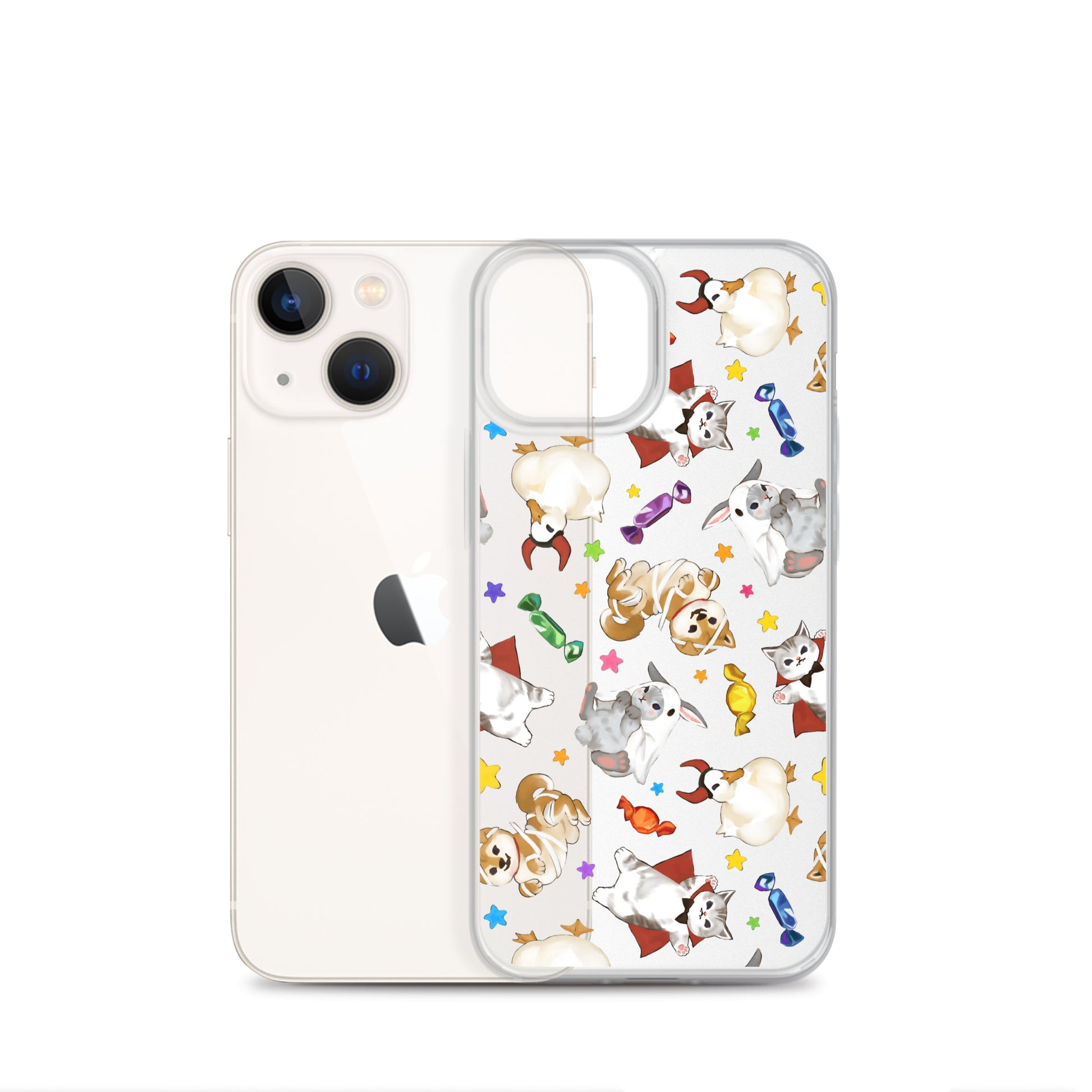 Trick or Treaters iPhone® Clear Case featuring playful designs, providing protection from scratches and dirt.