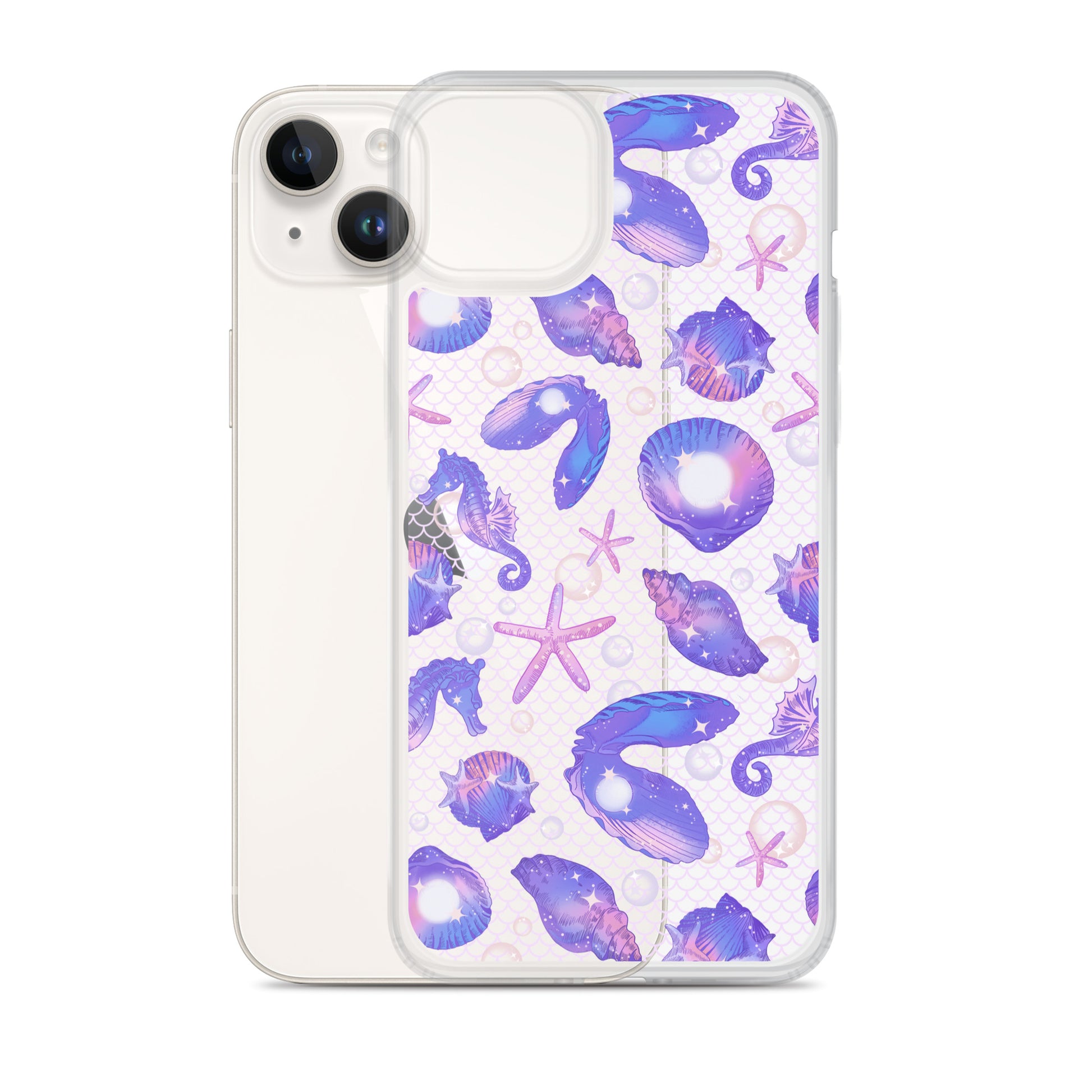 Stylish Sea Princess iPhone® Clear Case featuring sea-themed designs, offering protection against scratches and dirt.