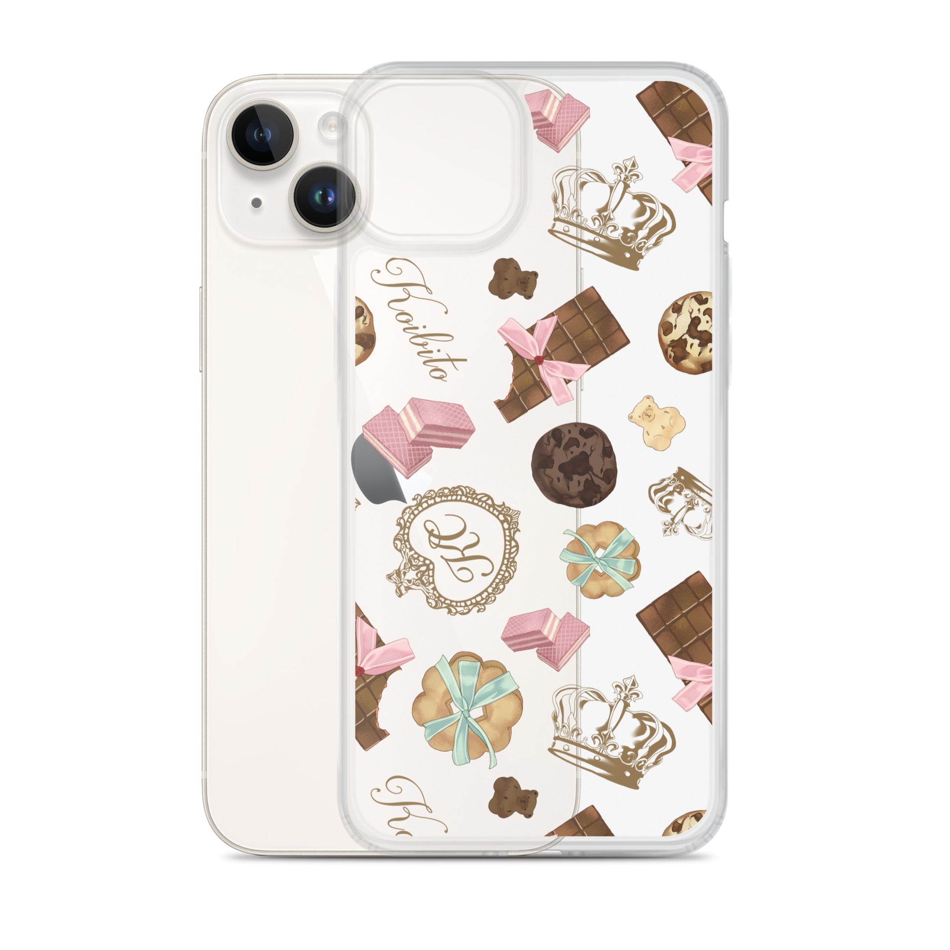 Stylish Royal Cookie iPhone® Clear Case featuring a fun dessert design, offering protection and easy access to ports.