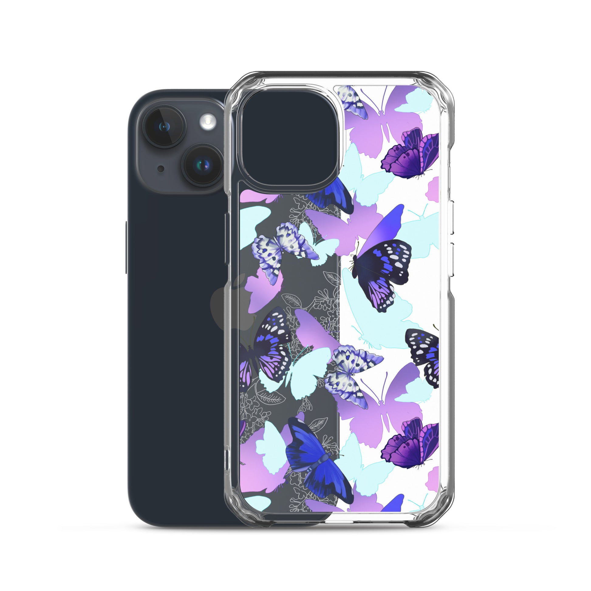 Stylish Butterfly iPhone® Clear Case featuring vibrant butterflies, designed for protection and easy handling.