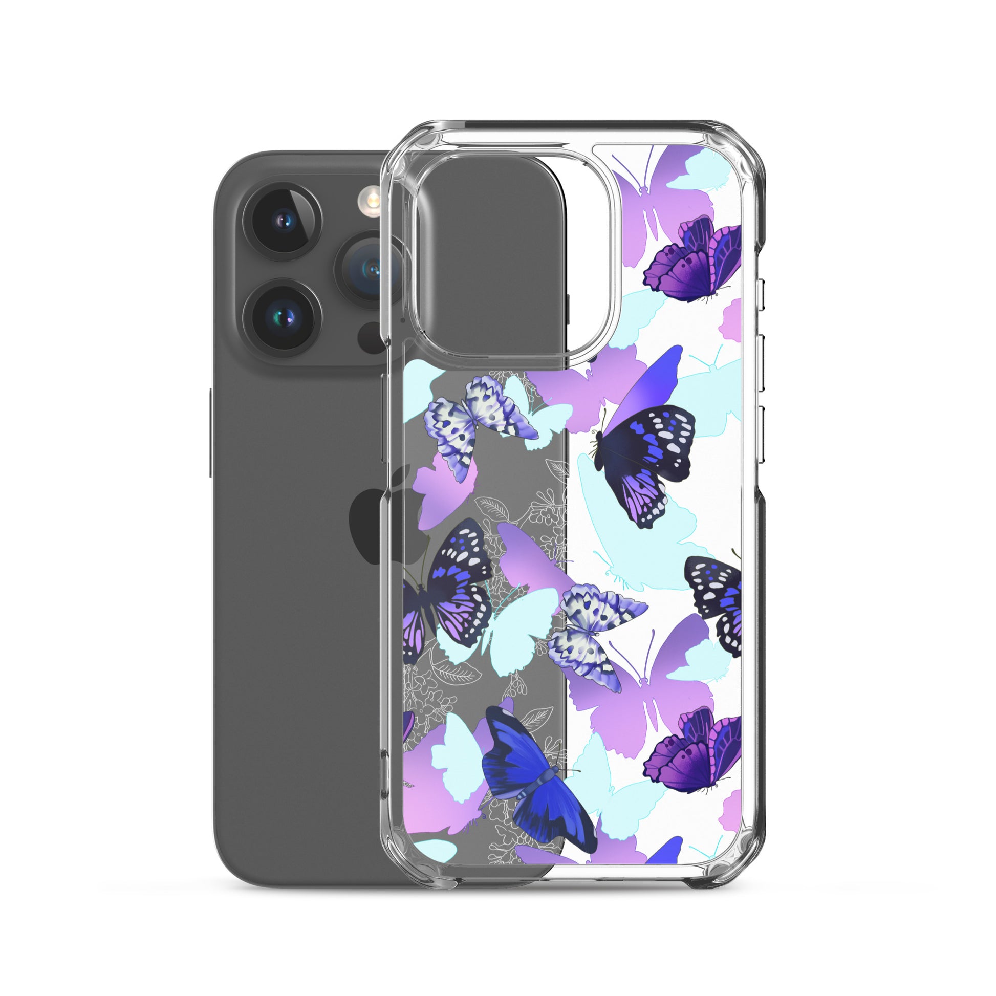Sleek Butterfly iPhone® Clear Case features a solid back and flexible design, protecting against scratches and dirt.