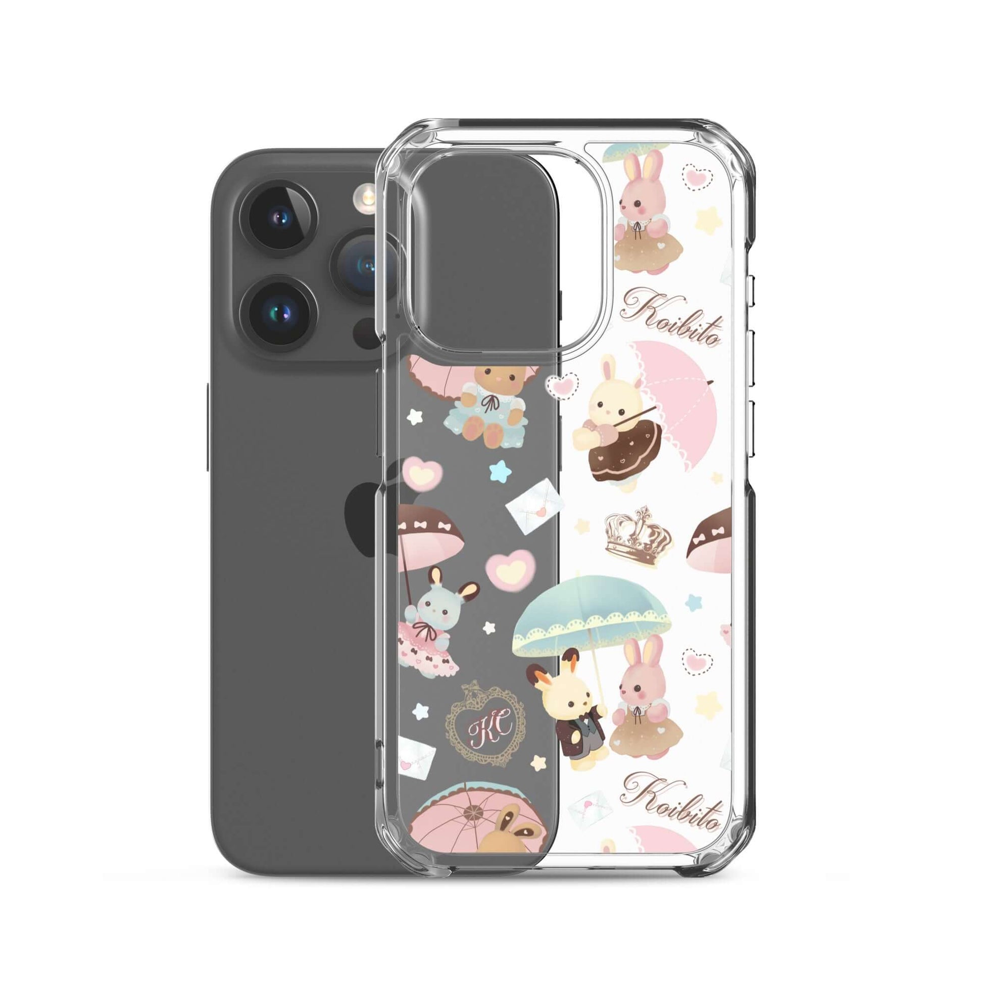 Sleek Parasol Bunny iPhone® Clear Case featuring adorable bunnies, flexible design, and durable protection for your device.