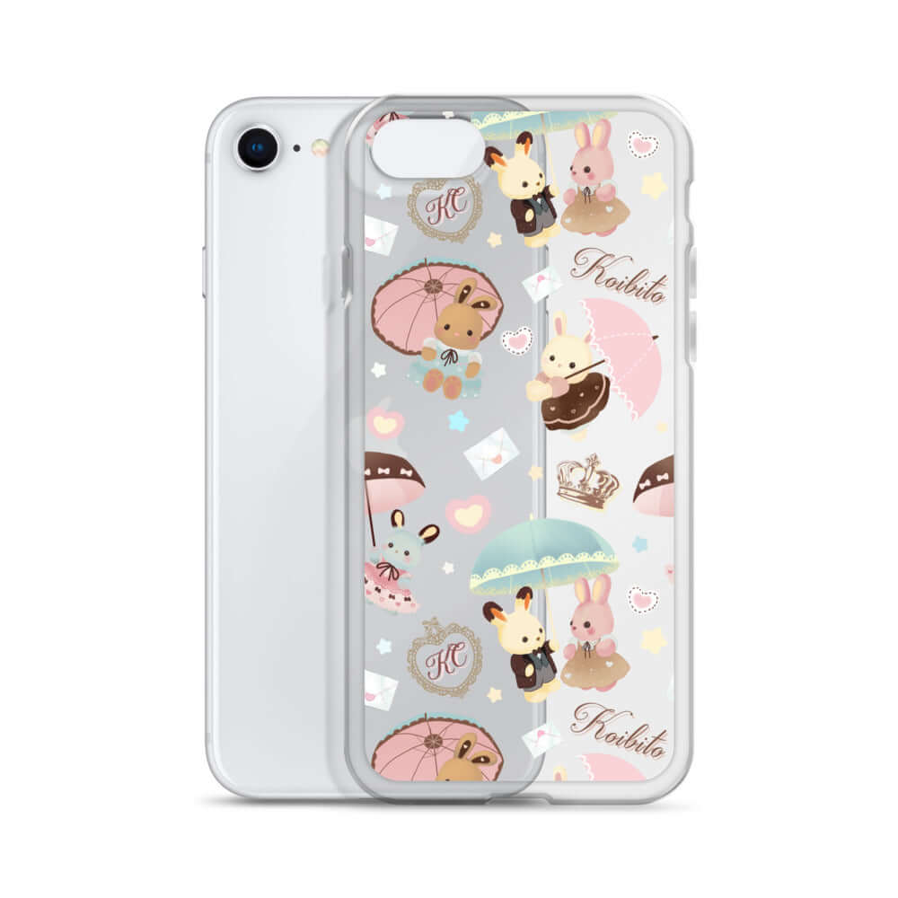 Sleek Parasol Bunny iPhone® Clear Case featuring adorable bunnies and parasols, perfect for protection and style.