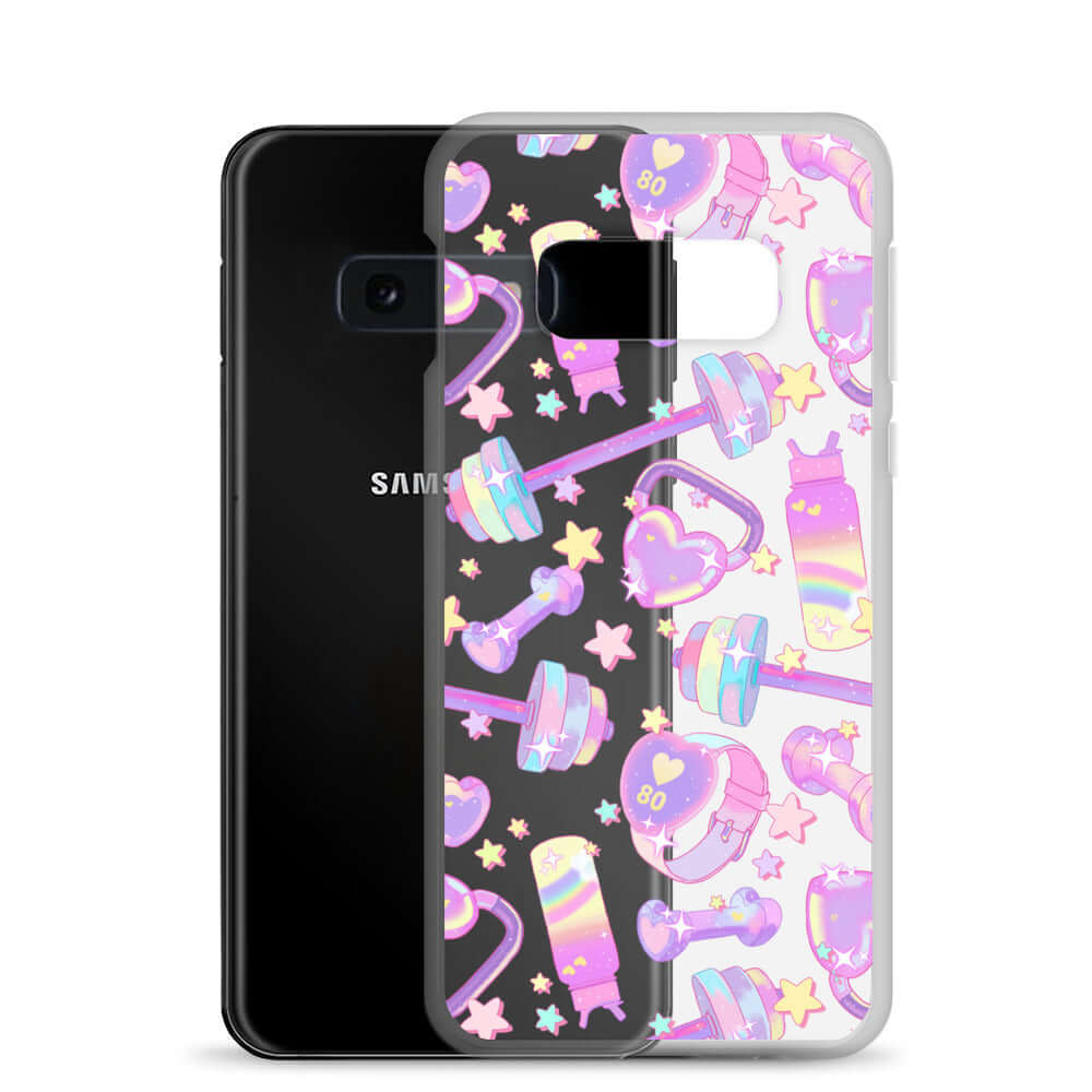 Sleek Glitter Gains Samsung® Clear Case with flexible sides and solid back, designed for ultimate phone protection.