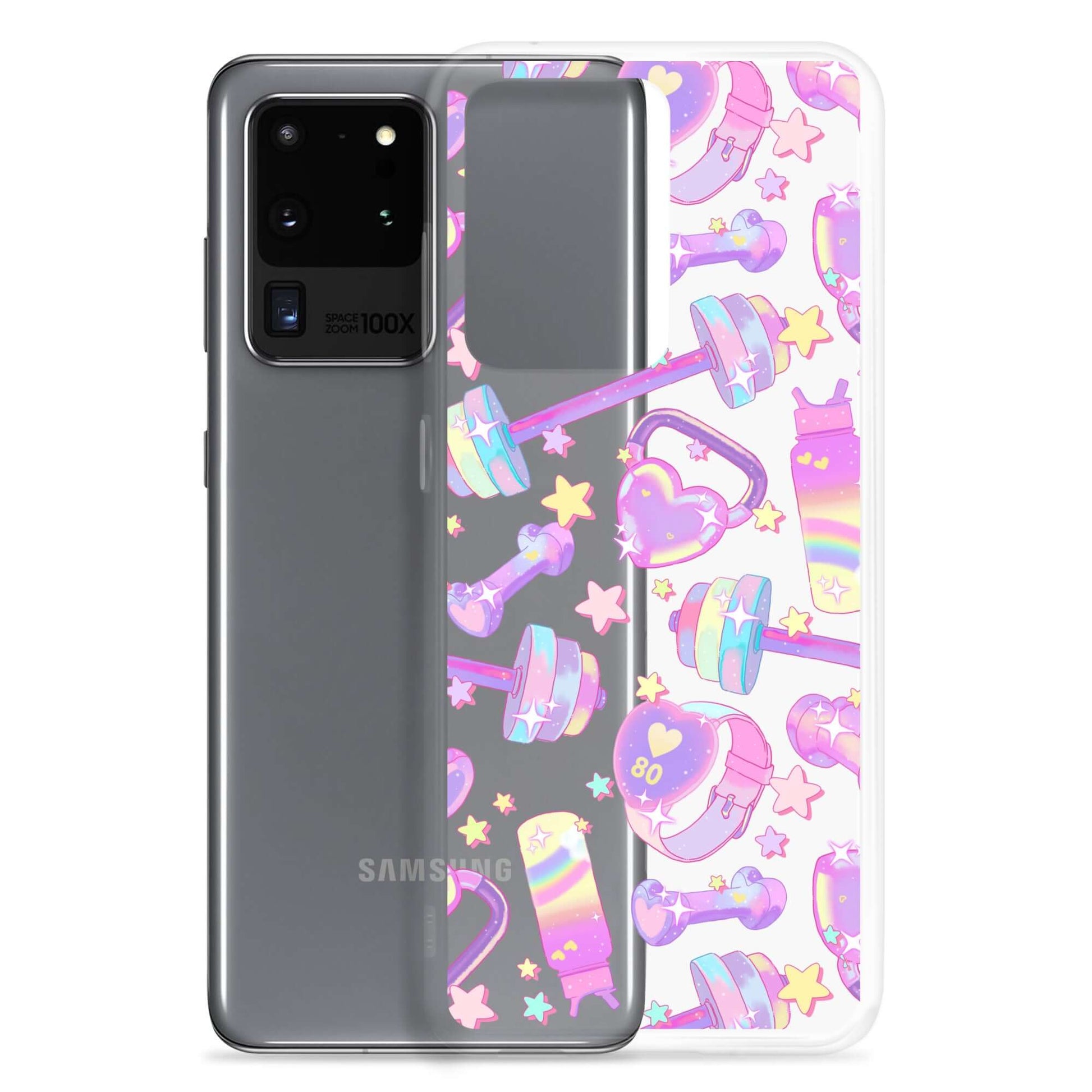 Sleek Glitter Gains Samsung® Clear Case, protecting your phone from scratches with a stylish design and flexible sides.