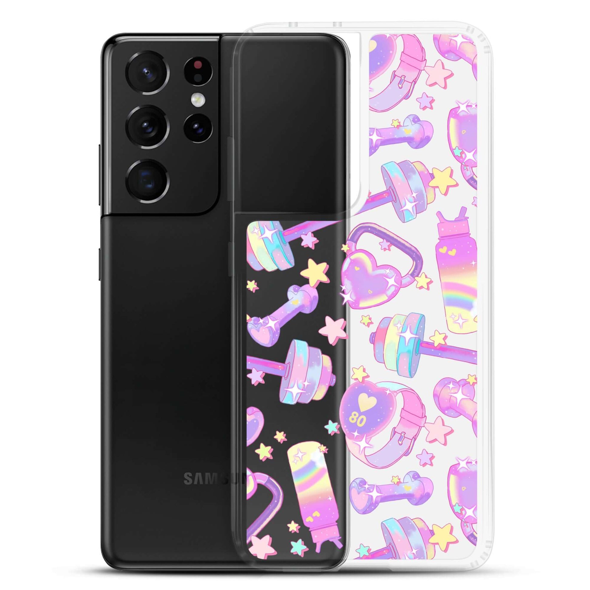 Protect your phone stylishly with the Glitter Gains Samsung® Clear Case, featuring a vibrant design and durable protection.