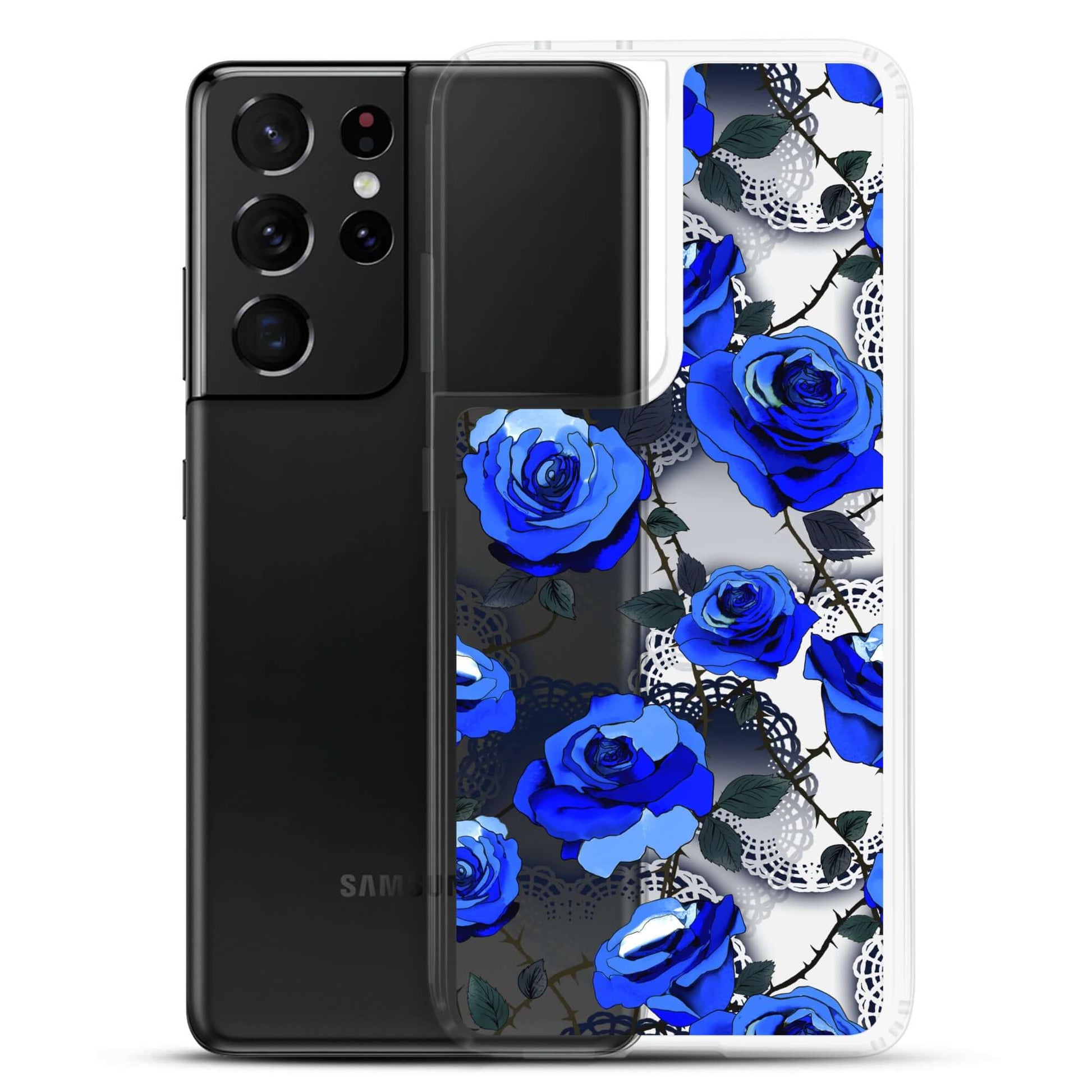 Showcasing the Enchanted Rose Samsung® Clear Case (Transparent), designed for protection and style for your phone.