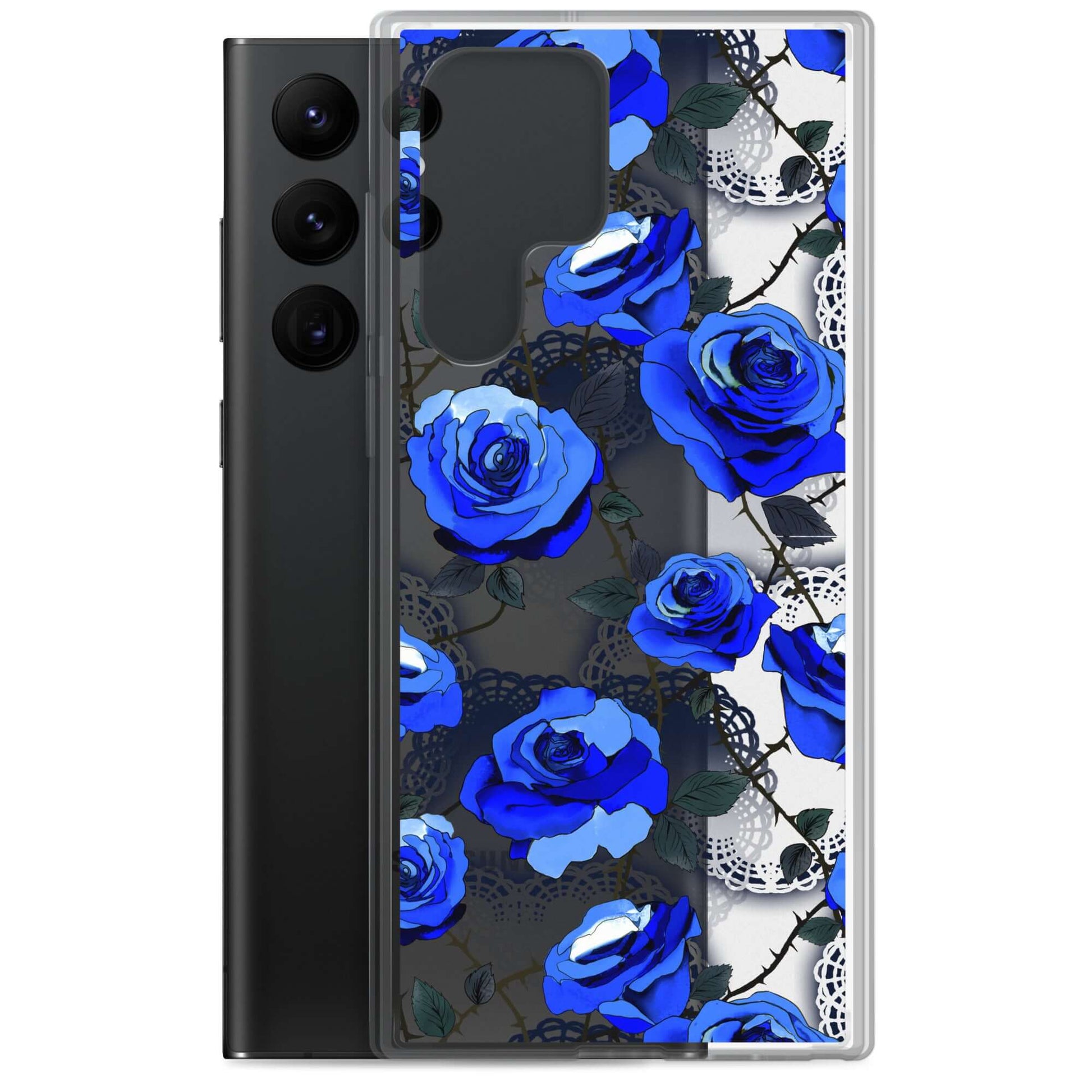 Stylish and protective, the Enchanted Rose Samsung® Clear Case (Transparent) showcases vibrant blue roses.
