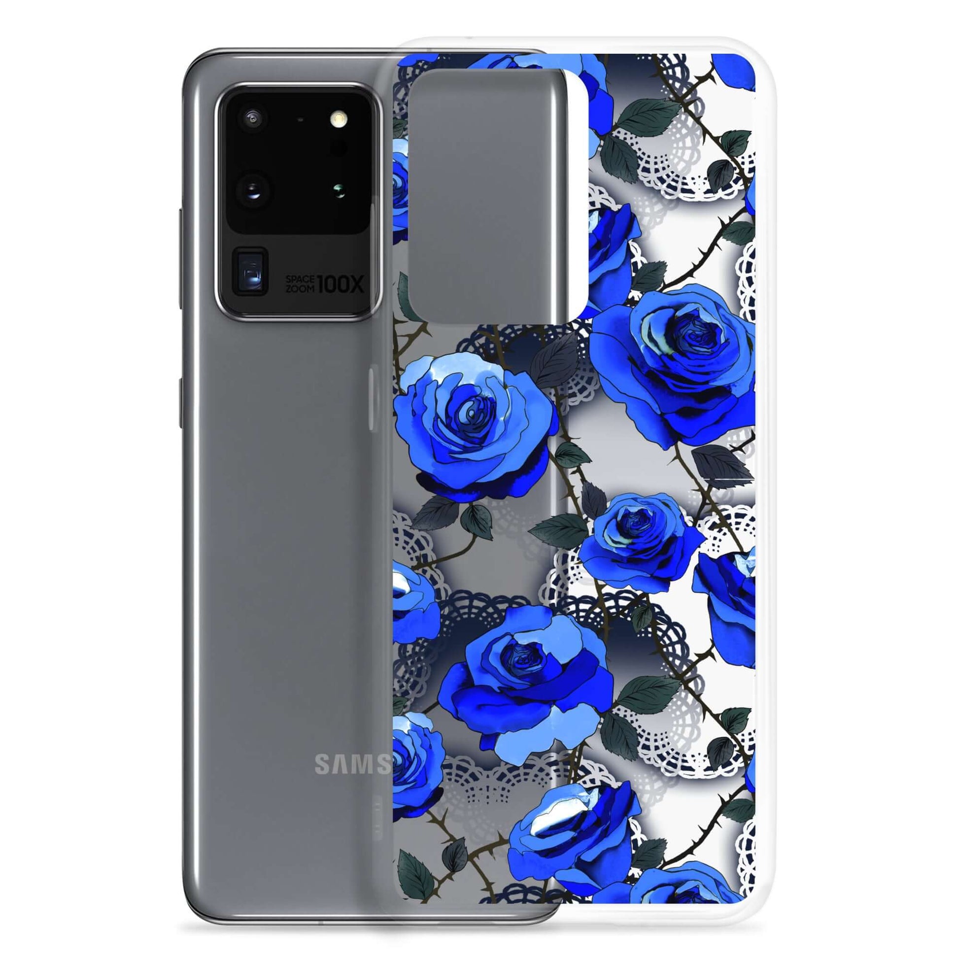 Protect your phone stylishly with the Enchanted Rose Samsung® Clear Case (Transparent), featuring a solid back and flexible sides.