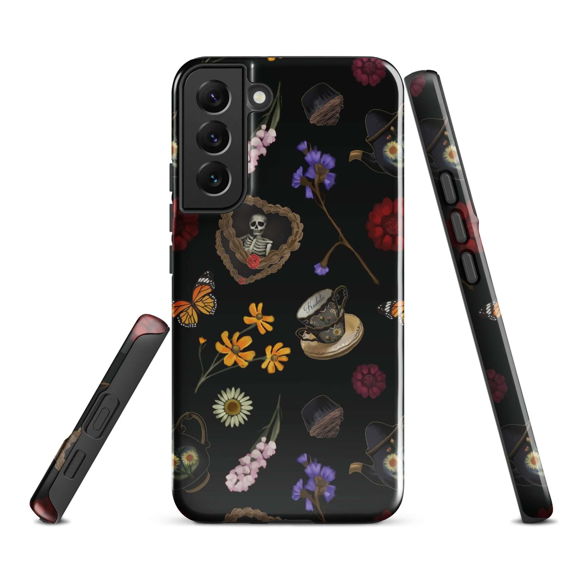 Gothic Tea Time Samsung® Tough Case features vibrant floral and skull designs, ensuring style and protection for your phone.