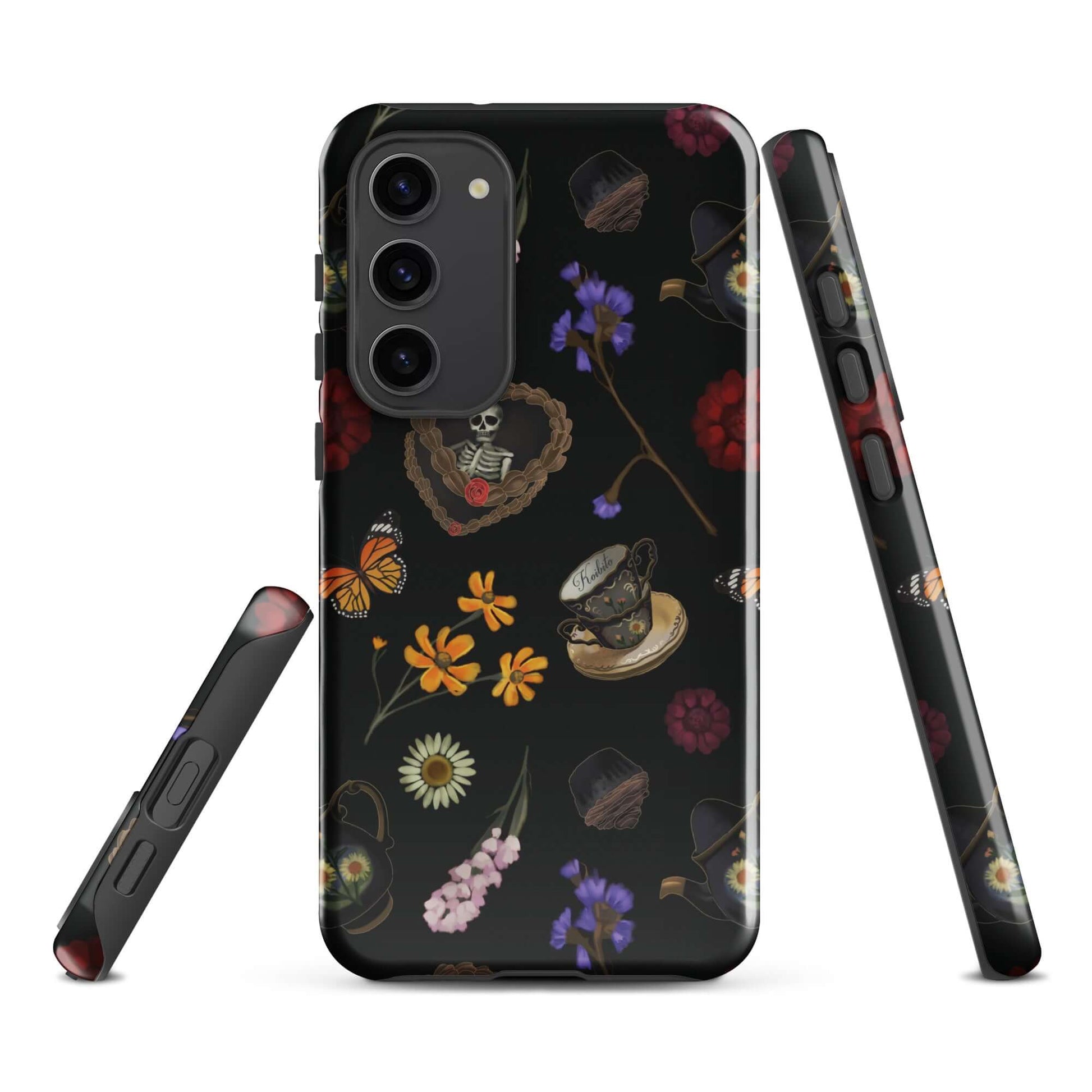 Gothic Tea Time Samsung® Tough Case features a stylish design with floral elements, ensuring your phone stays protected and chic.