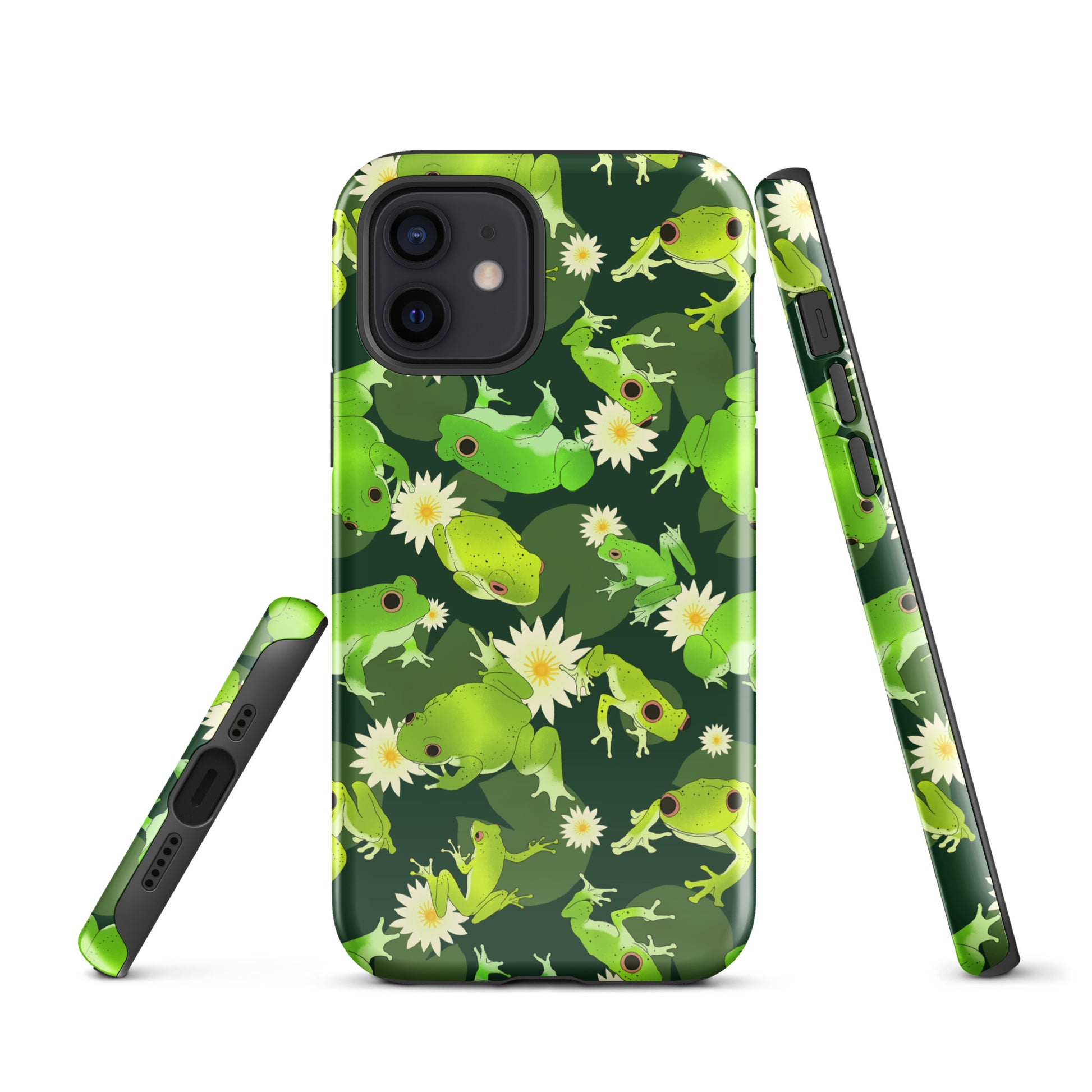Stylish Kero-kero iPhone® Tough Case featuring vibrant frog designs for durable phone protection year-round.