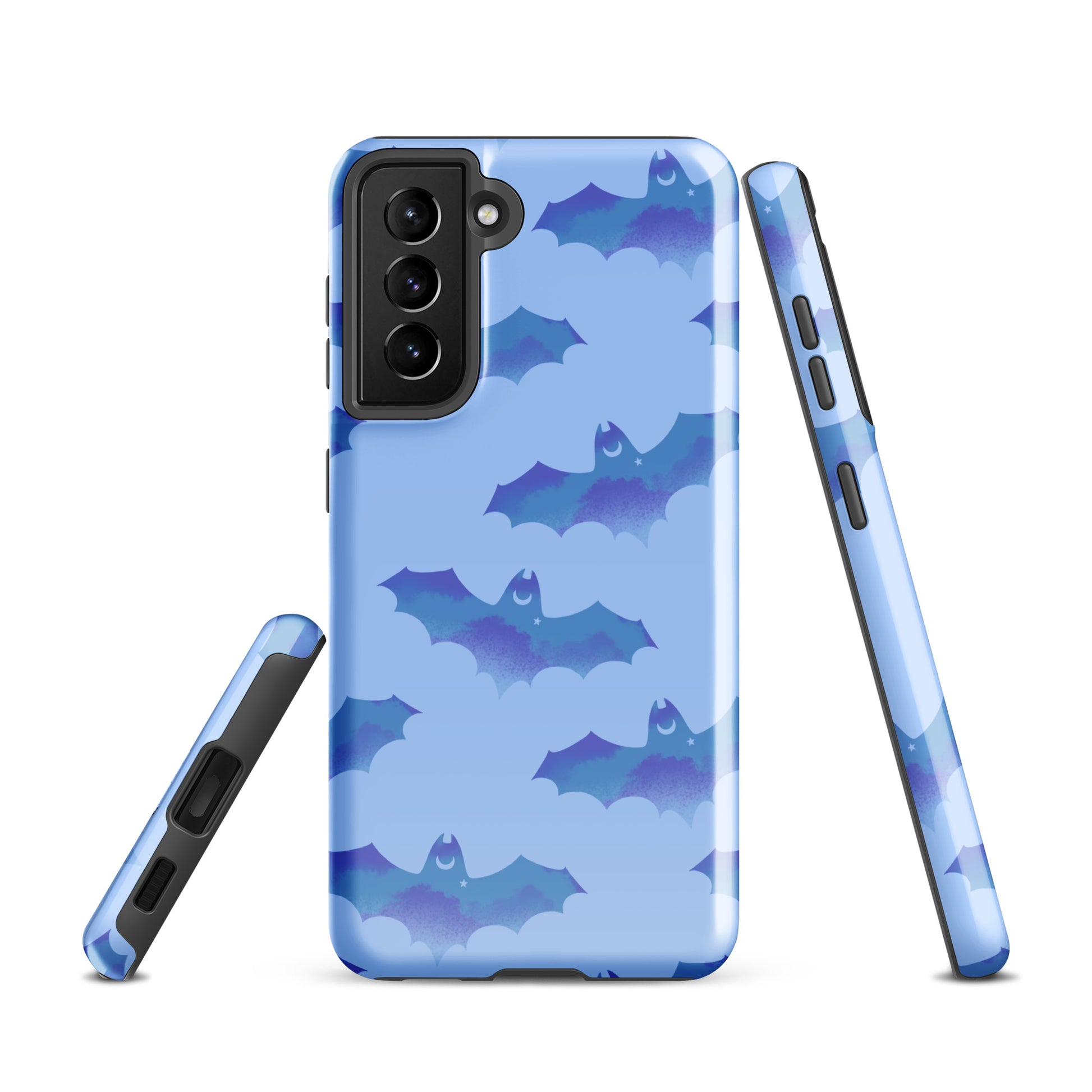 Stylish Lilith Samsung® Tough Case featuring a blue bat design, providing impact resistance and extra durability.