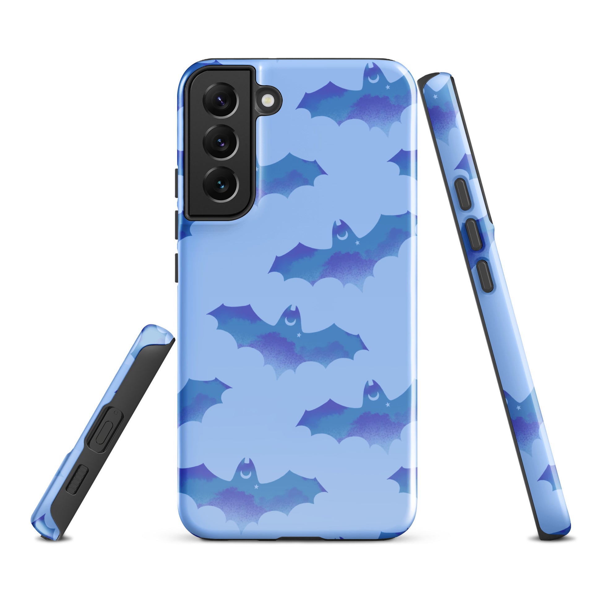 Stylish Lilith Samsung® Tough Case features a blue bat design, combining art with durable phone protection.