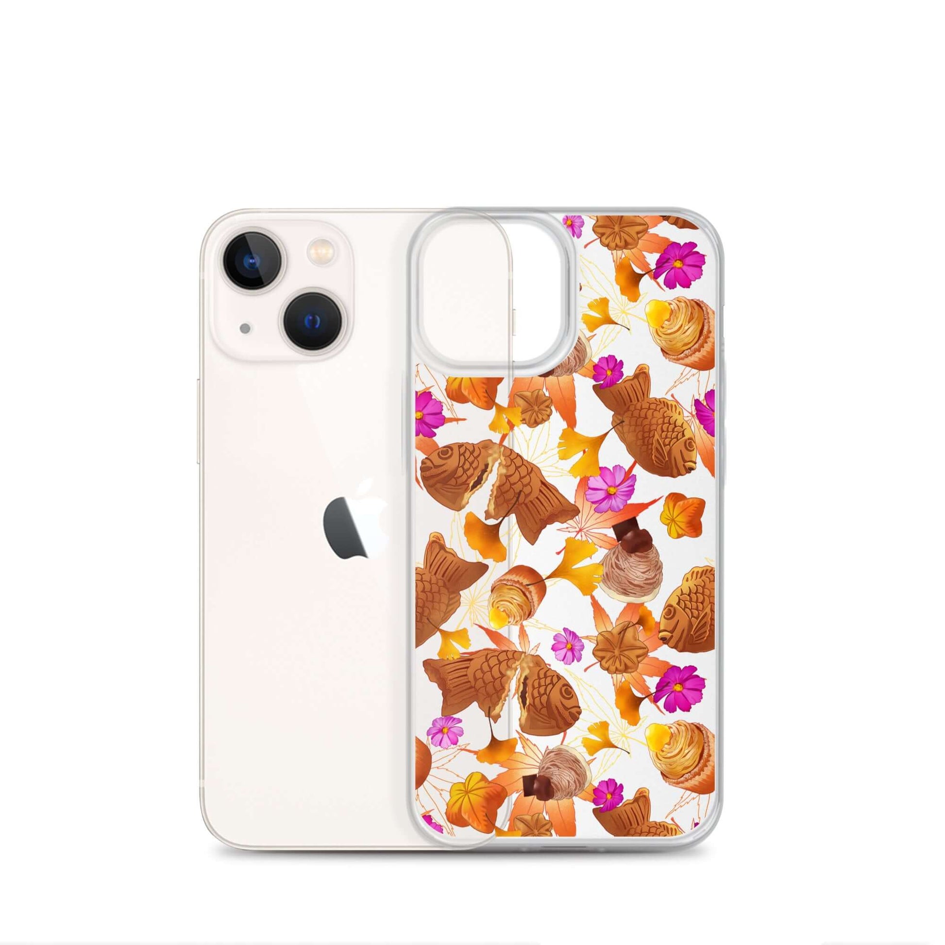 Sleek Momiji iPhone® Clear Case showcasing colorful design, offering protection against scratches and dirt.