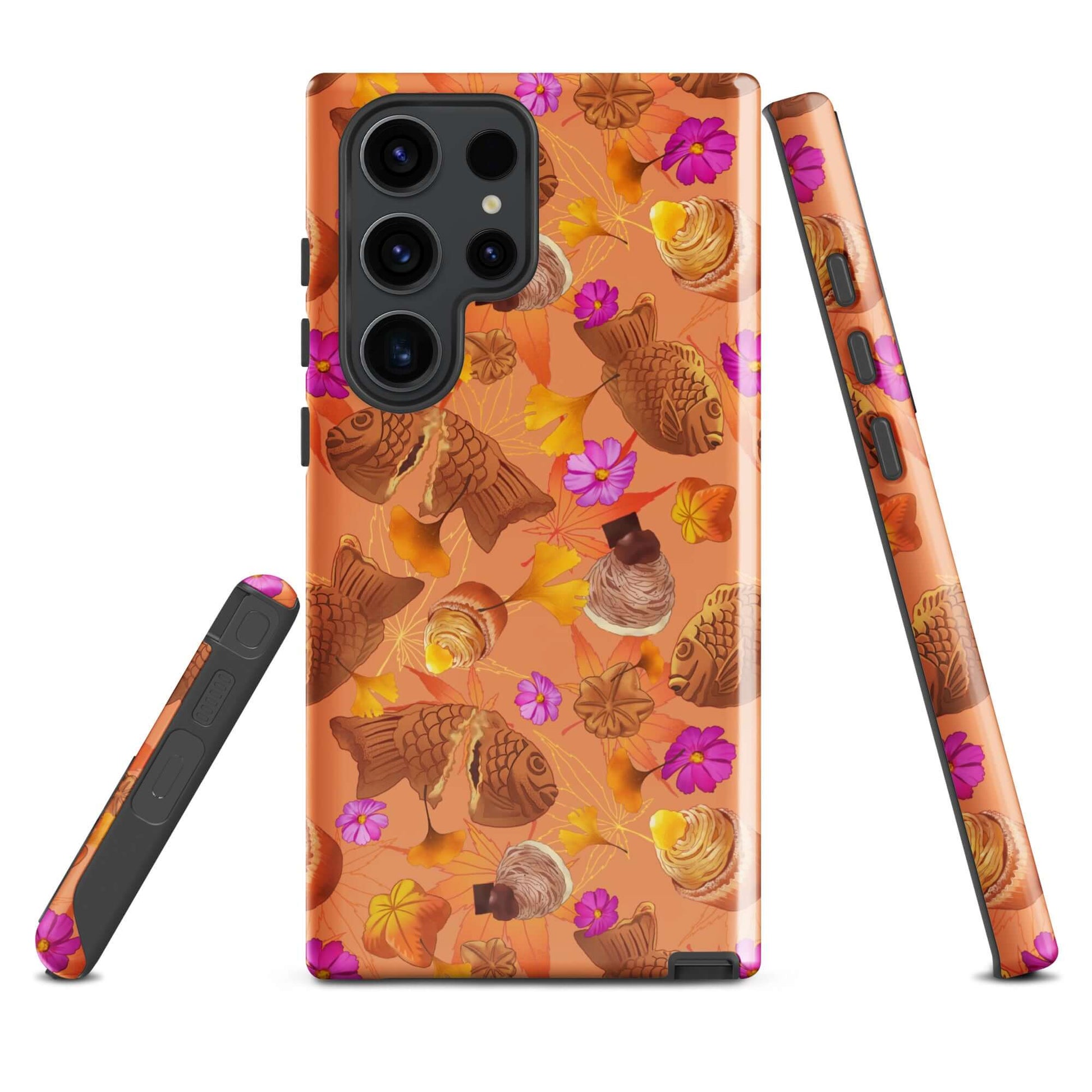 Stylish Momiji Samsung® Tough Case adorned with vibrant fish and flowers, offering durability and protection for your phone.