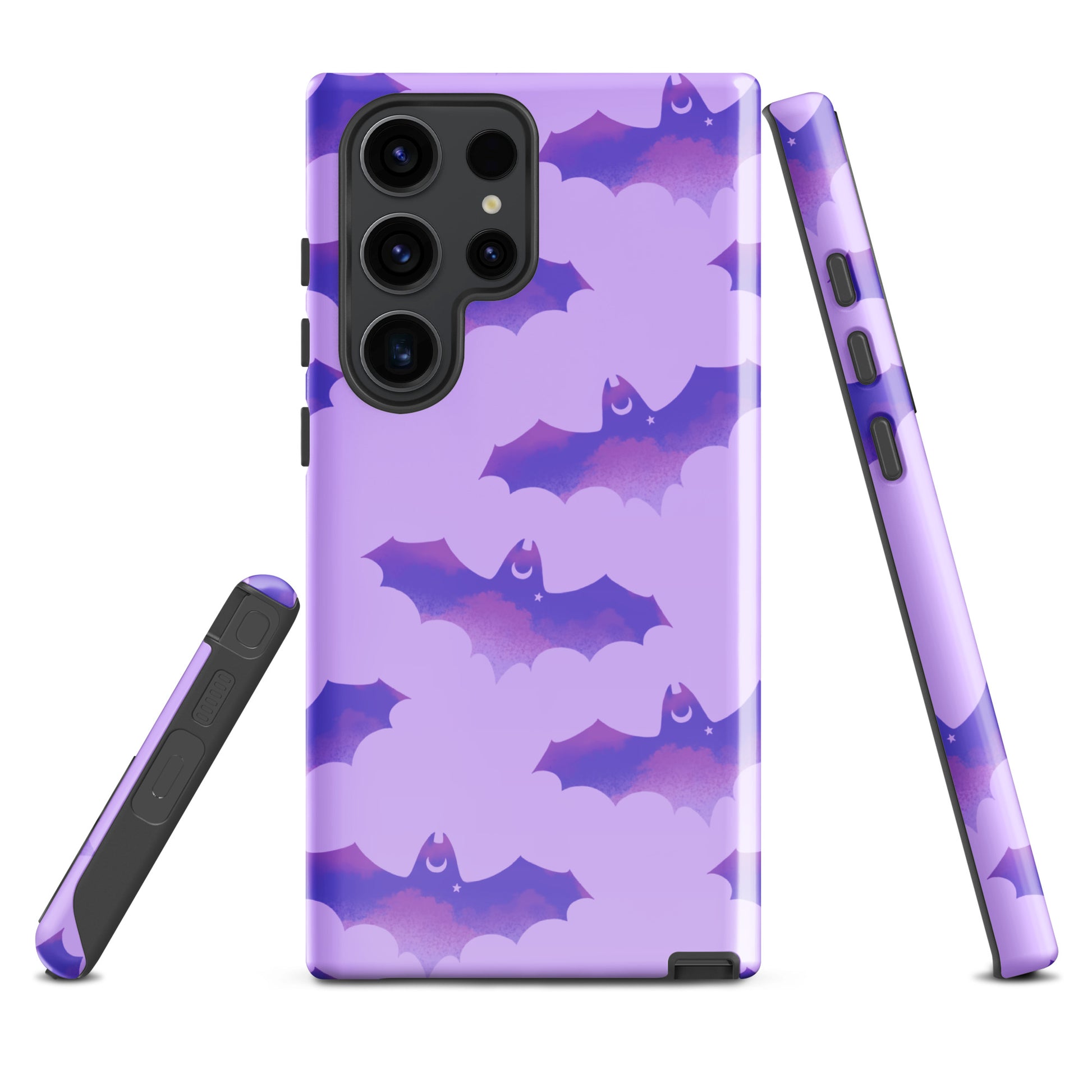 Morrigan Samsung® Tough Case features a stylish bat design, offering impact resistance and sleek protection for your phone.