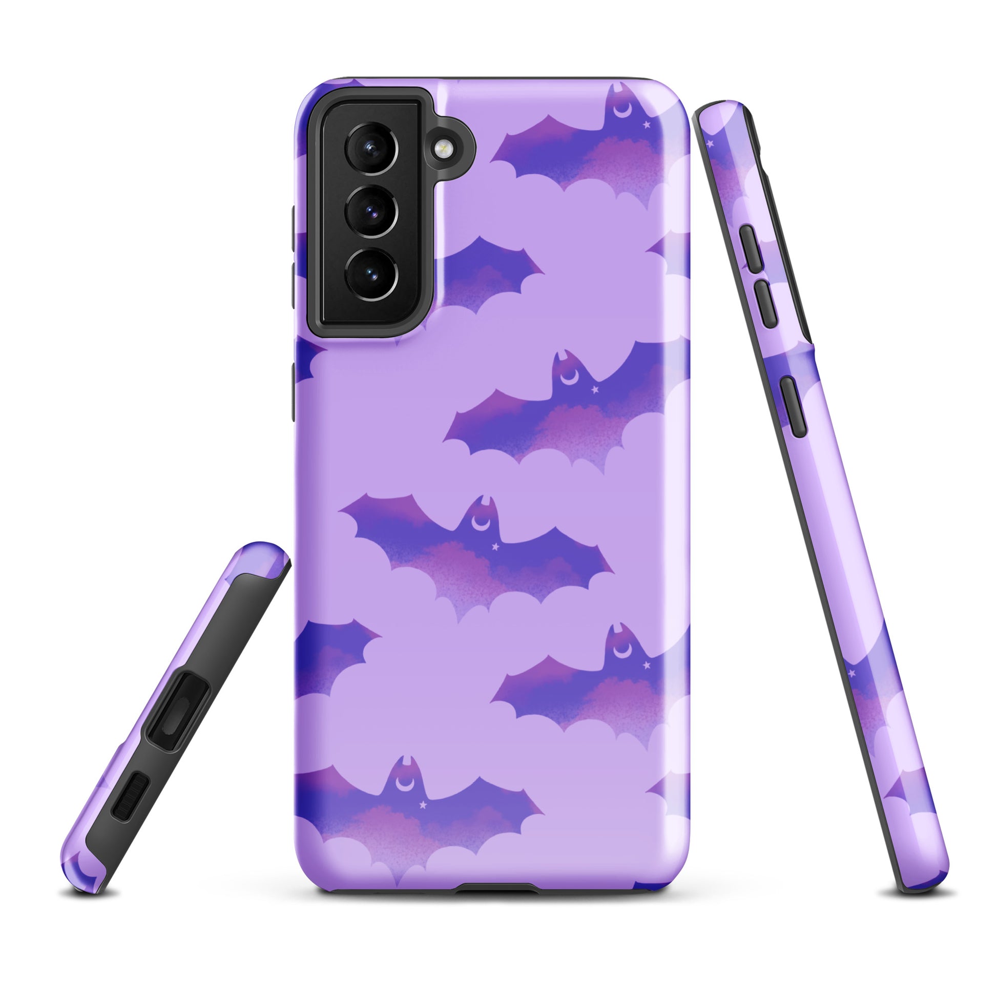 Stylish Morrigan Samsung® Tough Case features durable bat designs, protecting your phone from bumps and scratches.