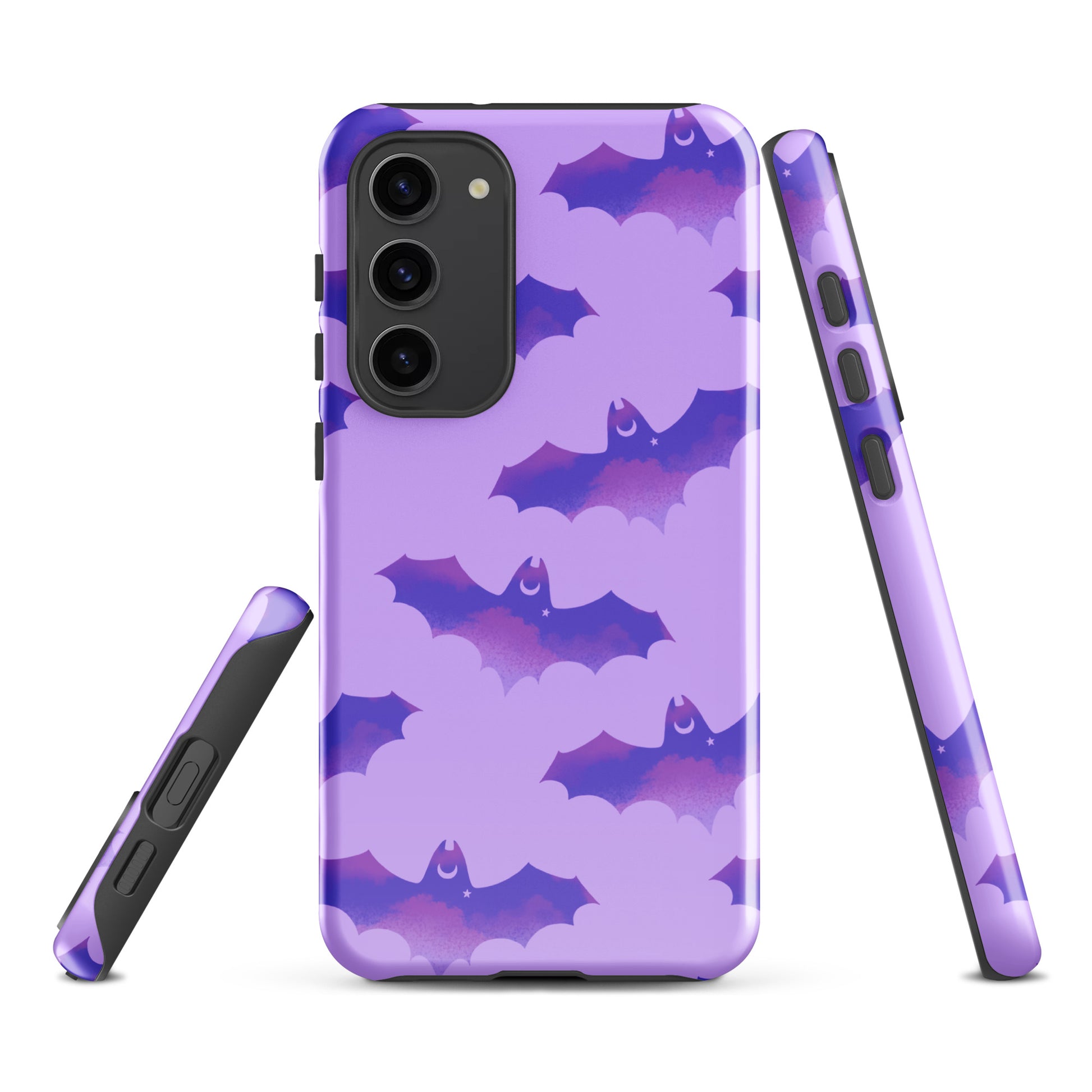 Stylish Morrigan Samsung® Tough Case features bat design, providing impact resistance and dual-layer protection.
