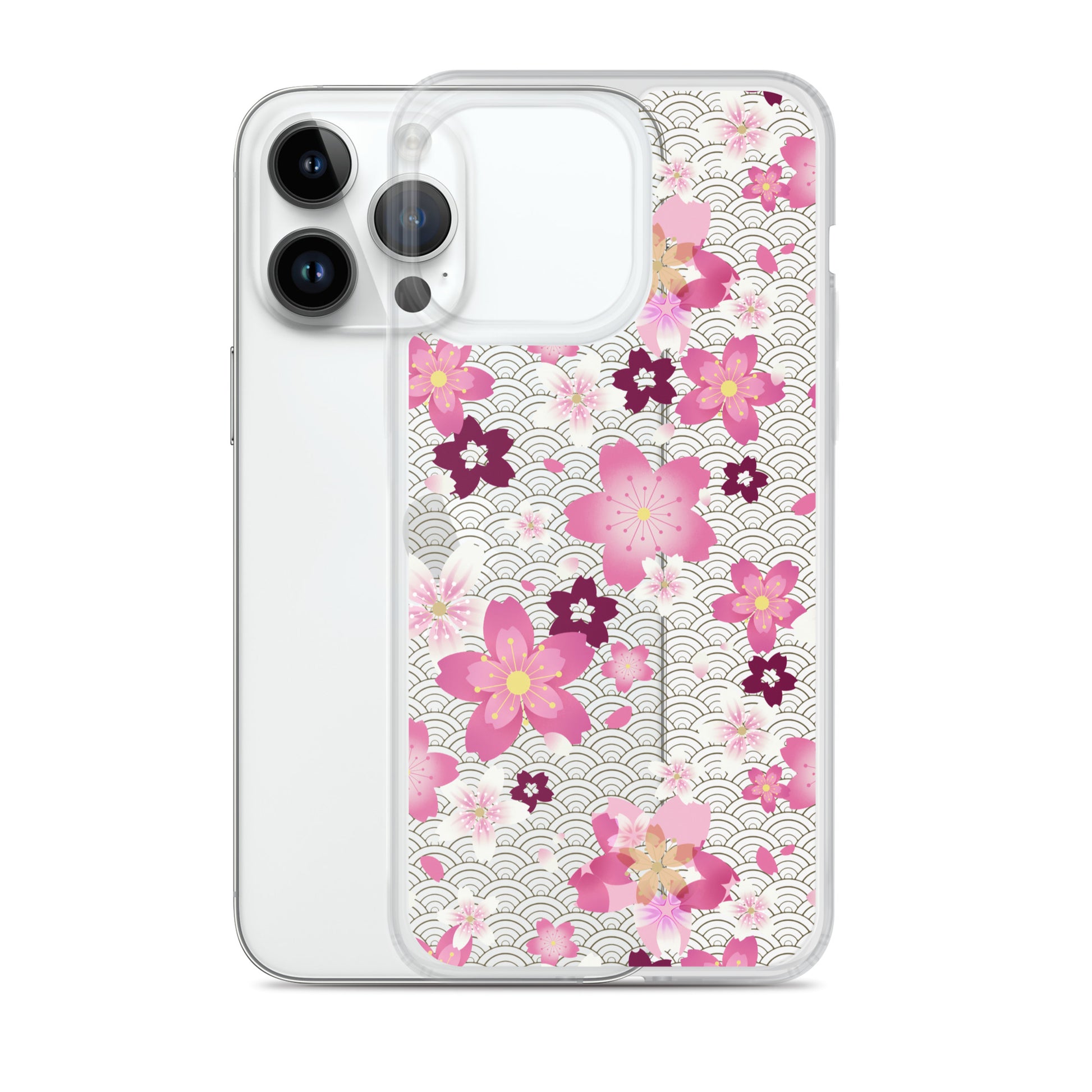 Sakura iPhone® Clear Case features a floral design, offering protection from scratches and easy access to ports.