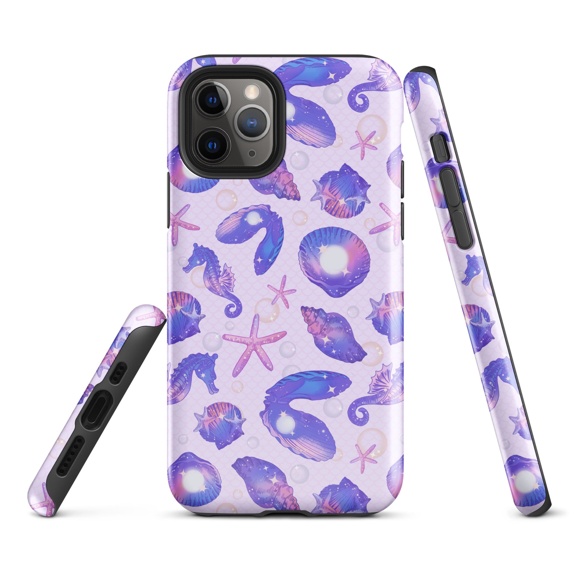 Stylish Sea Princess iPhone® Tough Case featuring vibrant seashells, ensuring protection and fashion for your device.