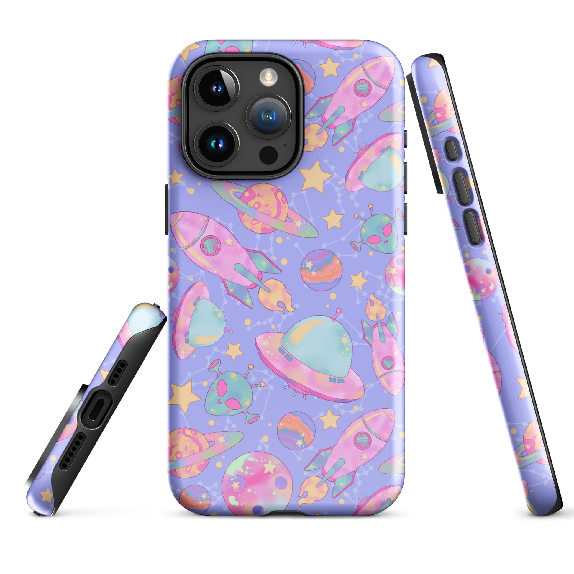 Colorful Space iPhone® Tough Case featuring vibrant space graphics, perfect for stylish device protection.