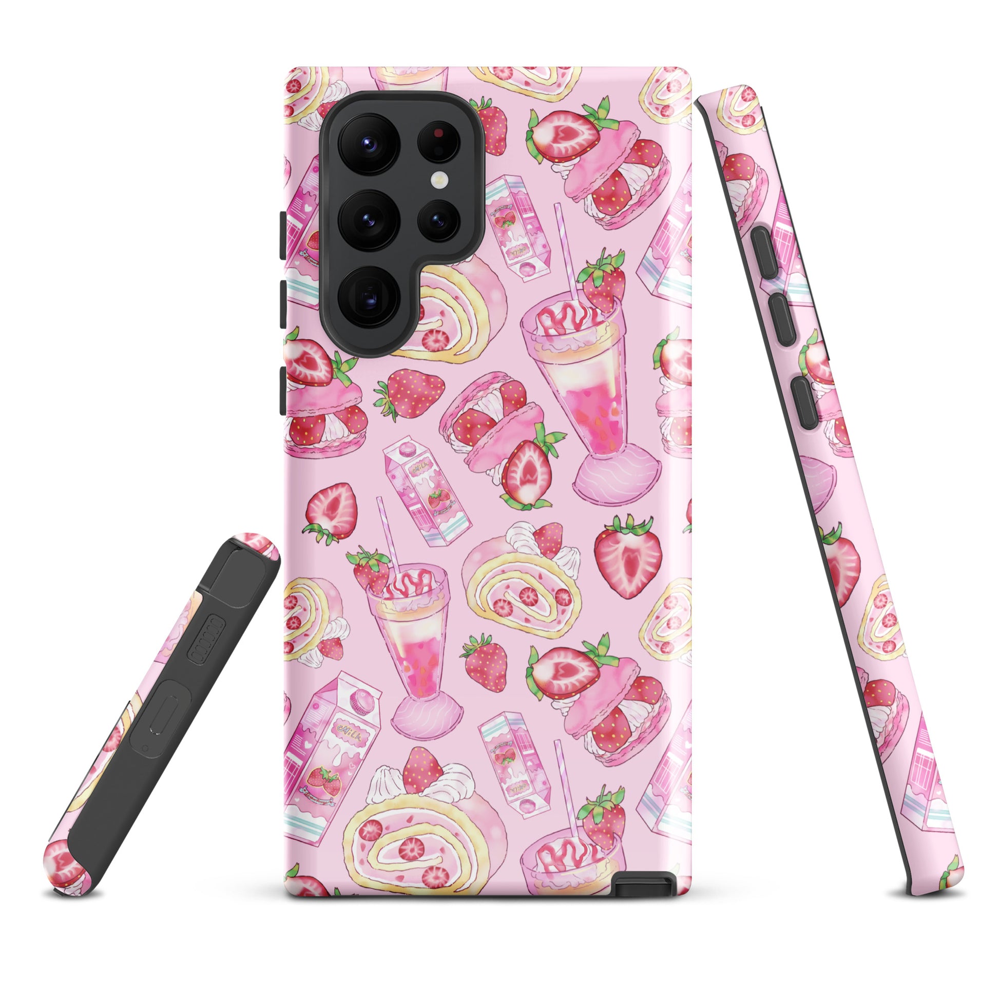 Stylish Strawberry Samsung® Tough Case in pink offers impact resistance and dessert-inspired design for phone protection.