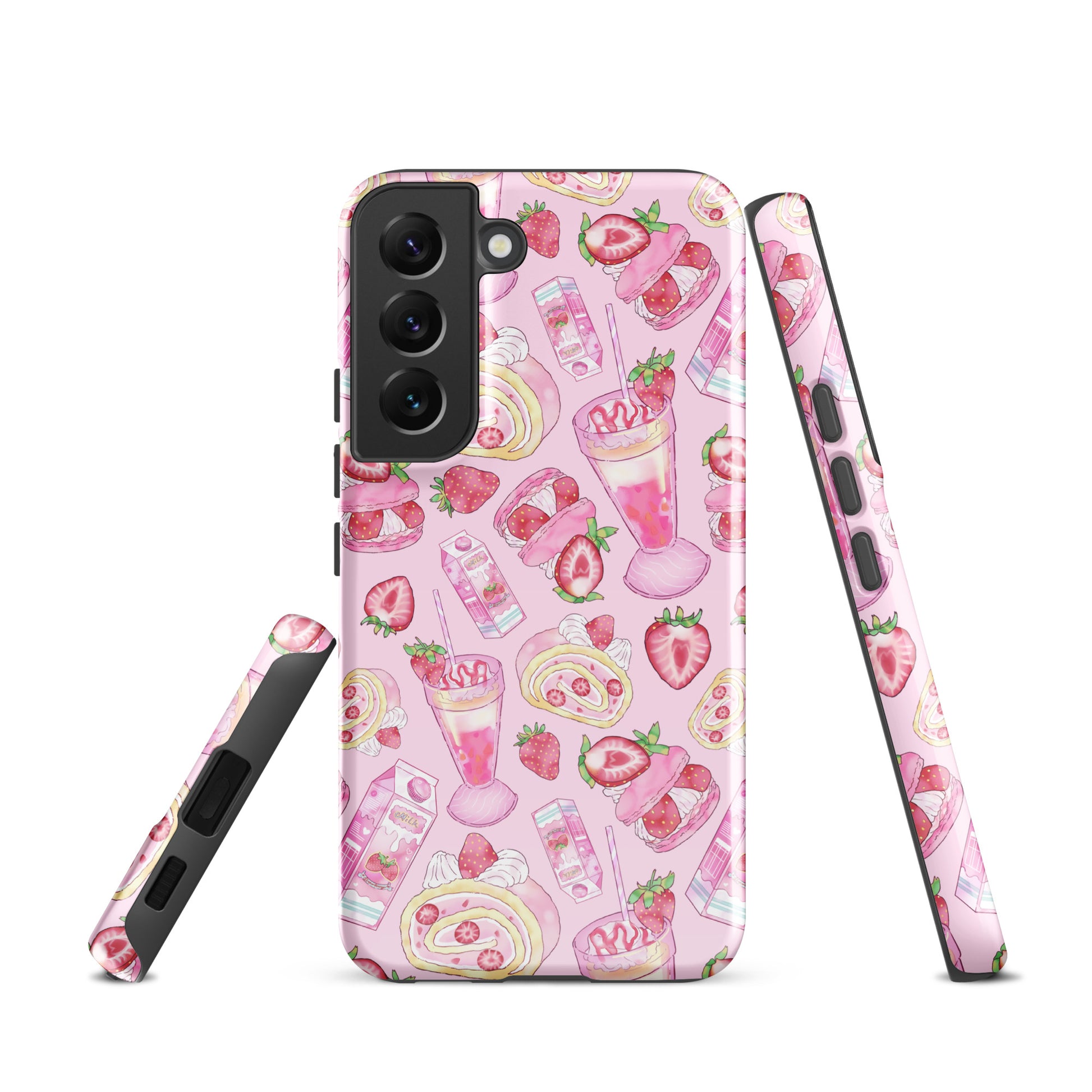Stylish Strawberry Samsung® Tough Case featuring a pink dessert pattern for protection and flair. Perfect for dessert lovers!