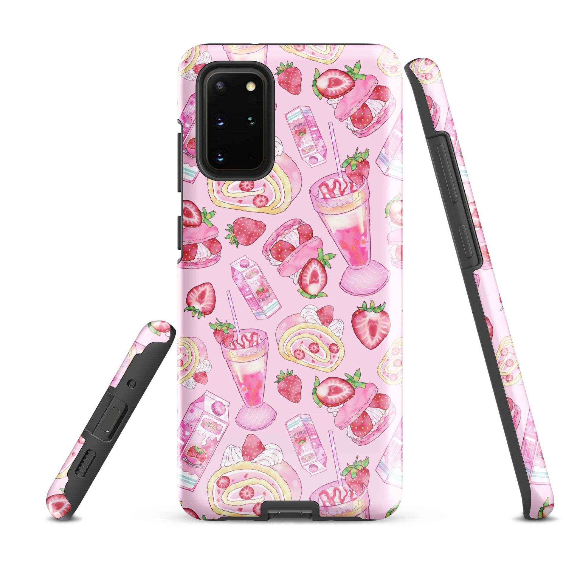 Stylish Strawberry Samsung® Tough Case featuring a playful pink dessert pattern for ultimate phone protection.