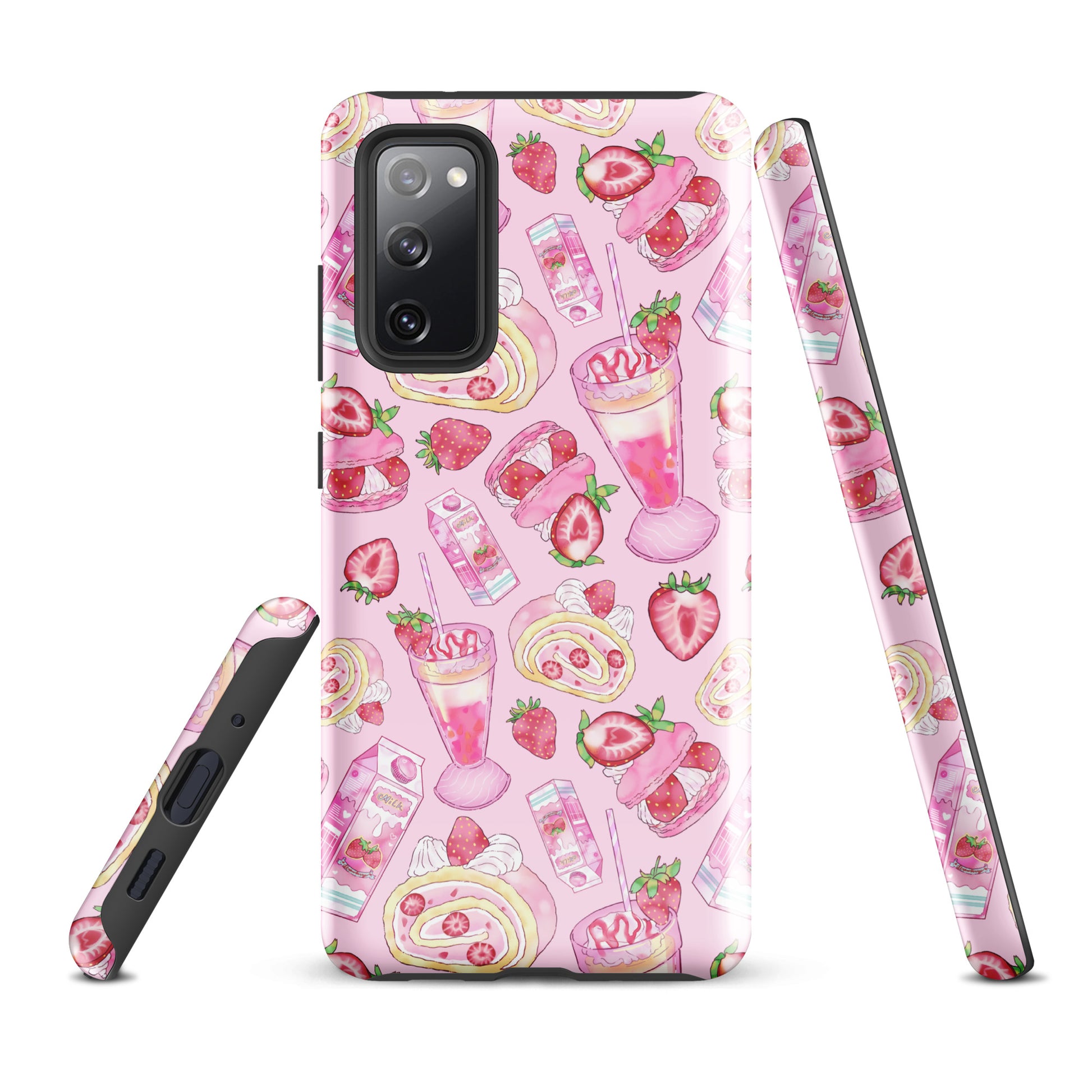 Stylish Strawberry Samsung® Tough Case in pink, featuring dessert patterns and impact-resistant protection.